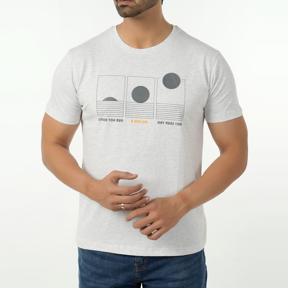 Eminent Men's Round Neck Half Sleeves Printed T-Shirt - Oatmeal, Men's T-Shirts & Polos, Eminent, Chase Value