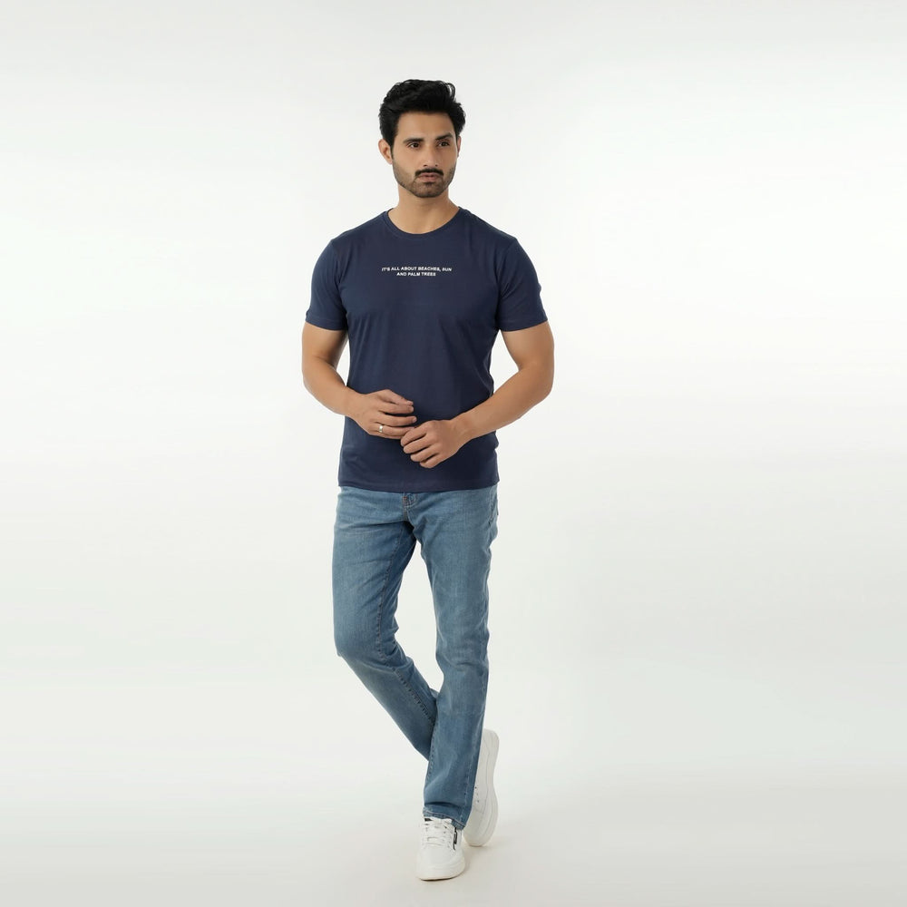 Eminent Men's Round Neck Half Sleeves Printed T-Shirt - Mid Blue, Men's T-Shirts & Polos, Eminent, Chase Value