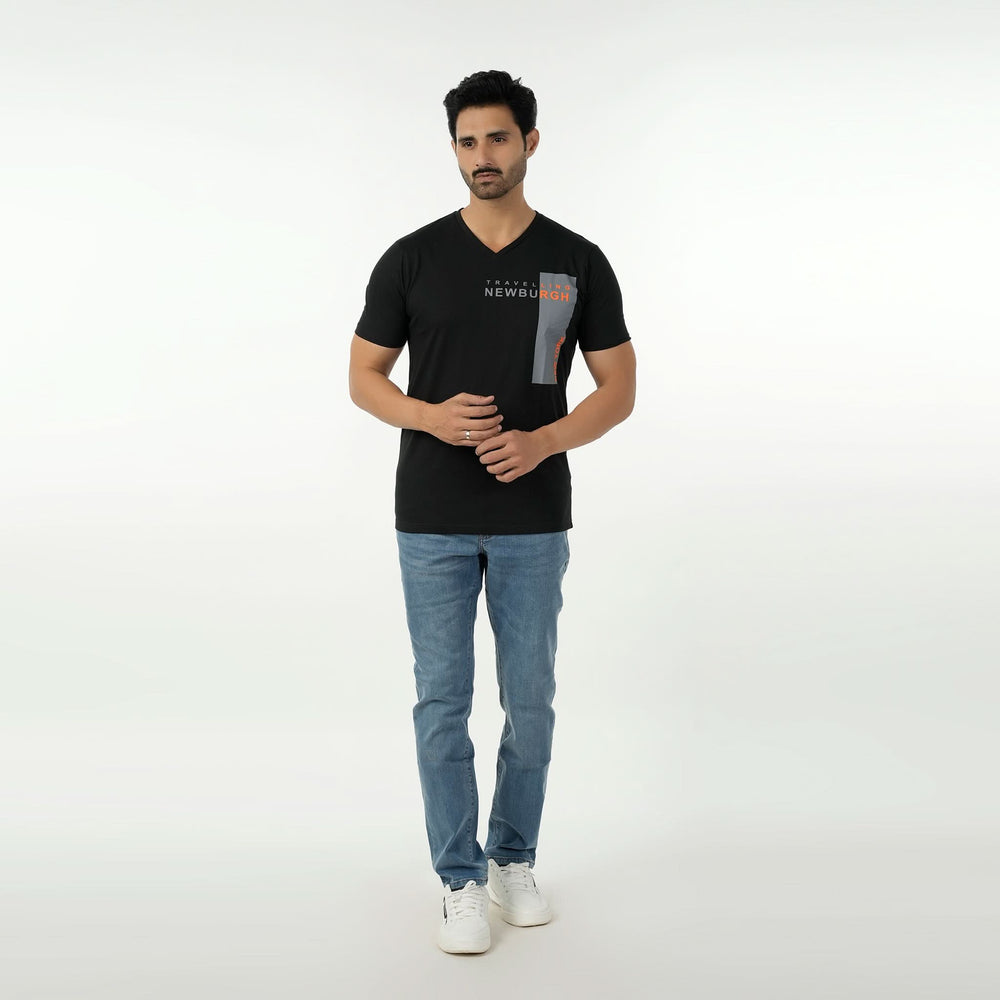 Eminent Men's Round Neck Half Sleeves Printed T-Shirt - Black, Men's T-Shirts & Polos, Eminent, Chase Value
