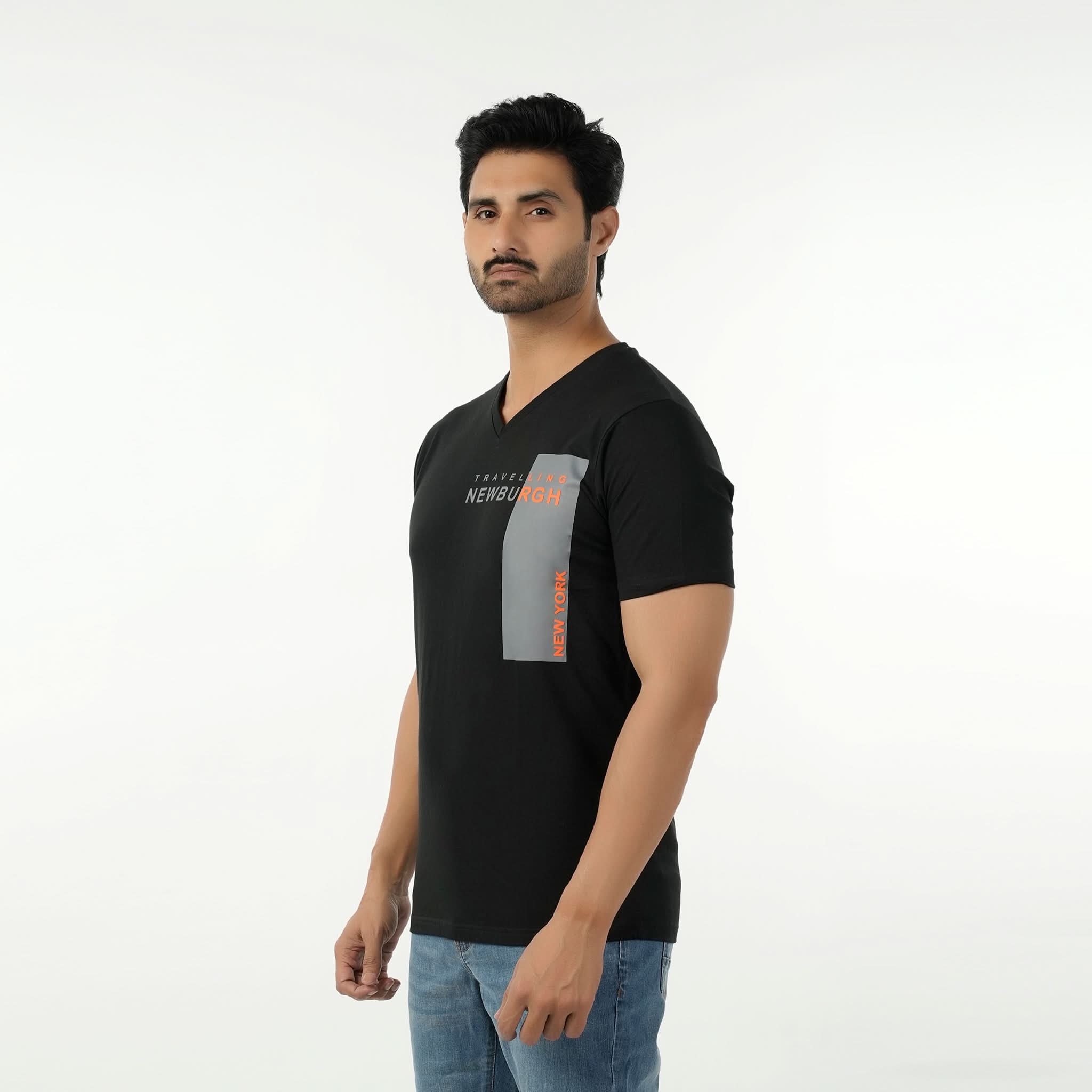 Eminent Men's Round Neck Half Sleeves Printed T-Shirt - Black, Men's T-Shirts & Polos, Eminent, Chase Value