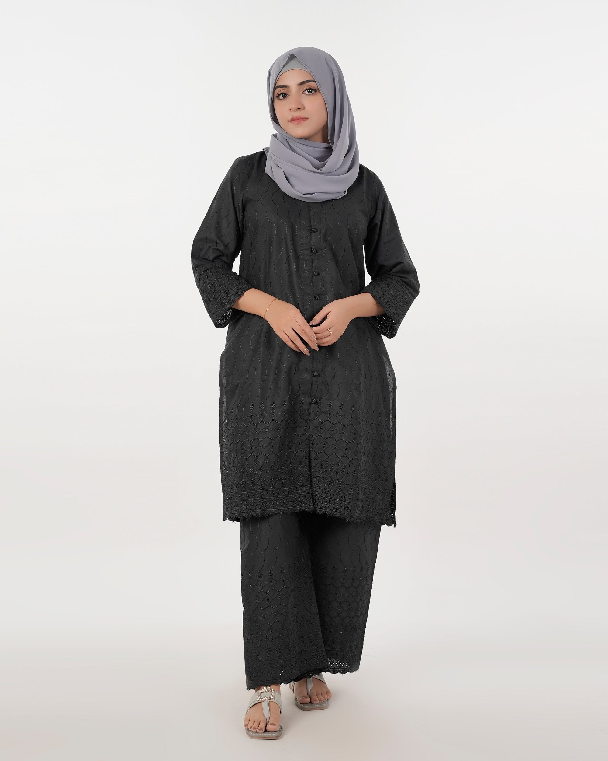 Valuable Women’s Fusion Embroidered Suit – 2-Piece Stylish Set - Black, Women Shalwar Suits, Chase Value, Chase Value