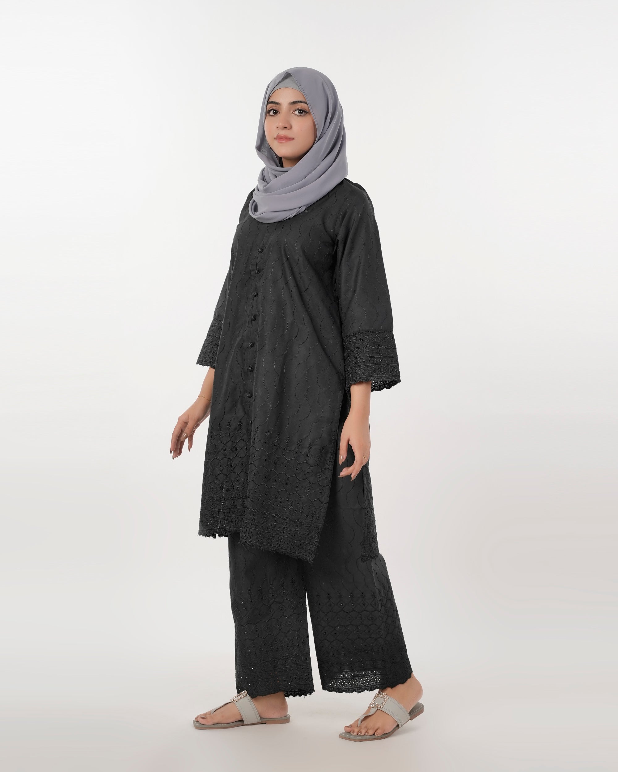 Valuable Women’s Fusion Embroidered Suit – 2-Piece Stylish Set - Black, Women Shalwar Suits, Chase Value, Chase Value