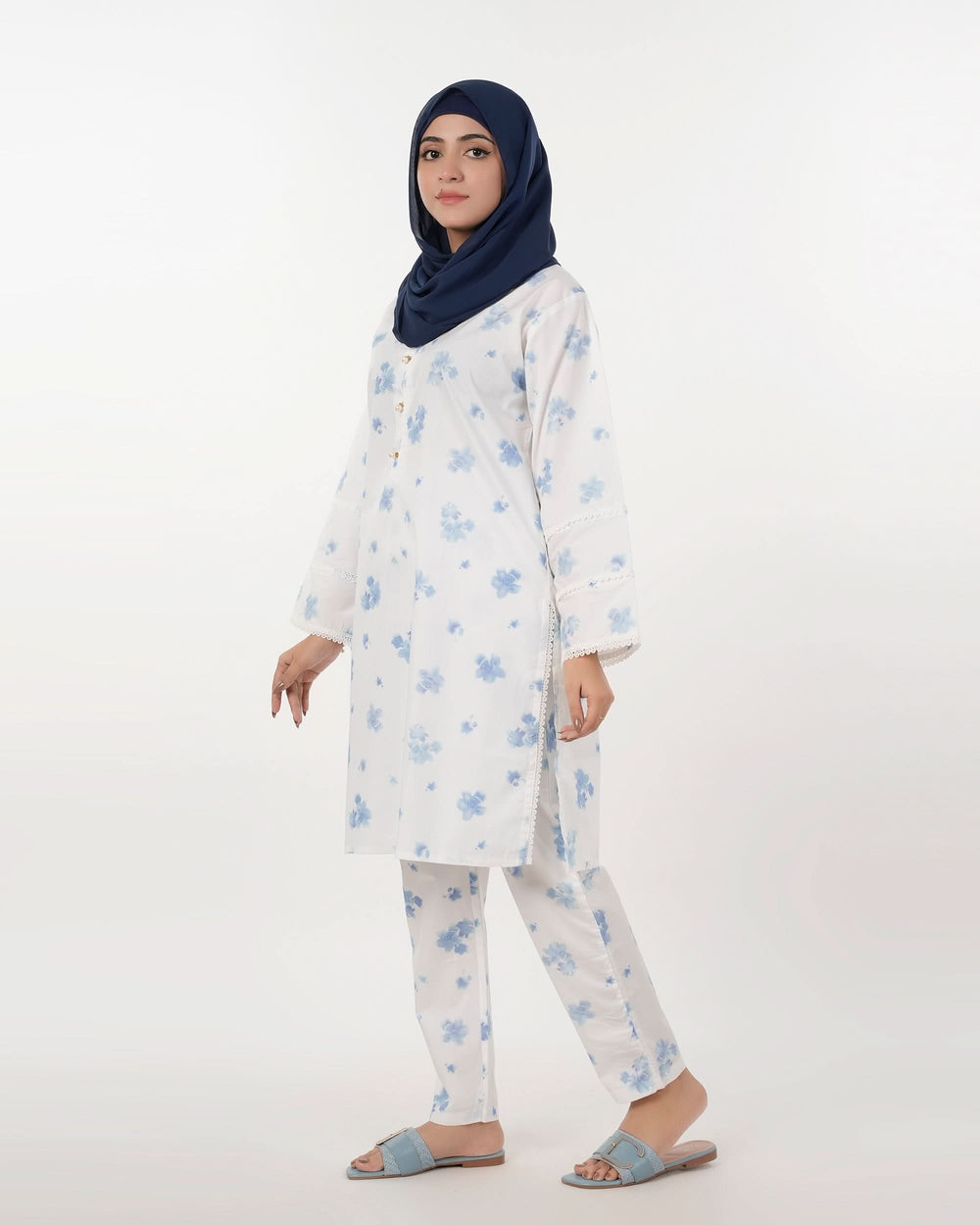 Women's Printed 2Pcs Suit - White, Women Shalwar Suits, Chase Value, Chase Value