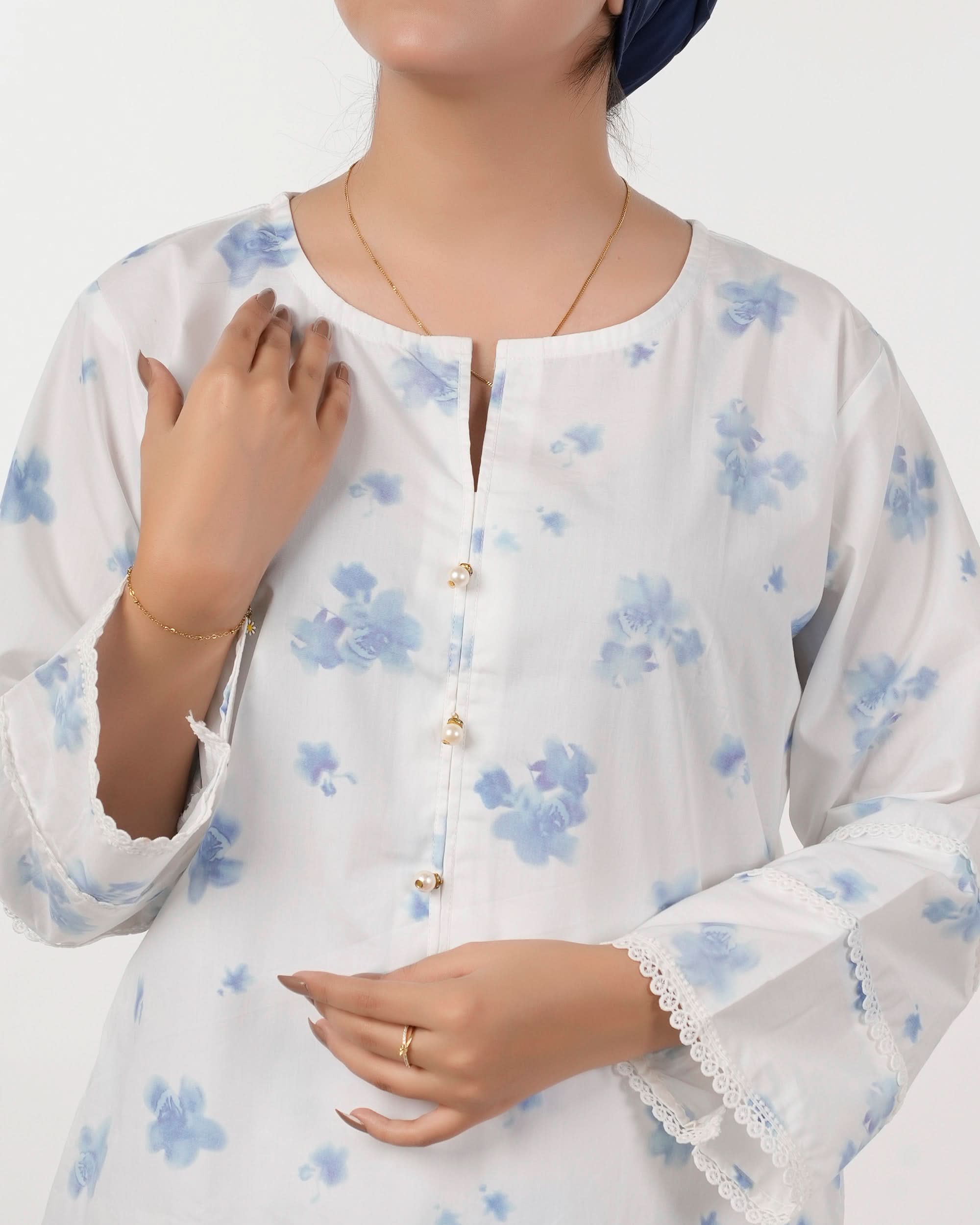 Women's Printed 2Pcs Suit - White, Women Shalwar Suits, Chase Value, Chase Value