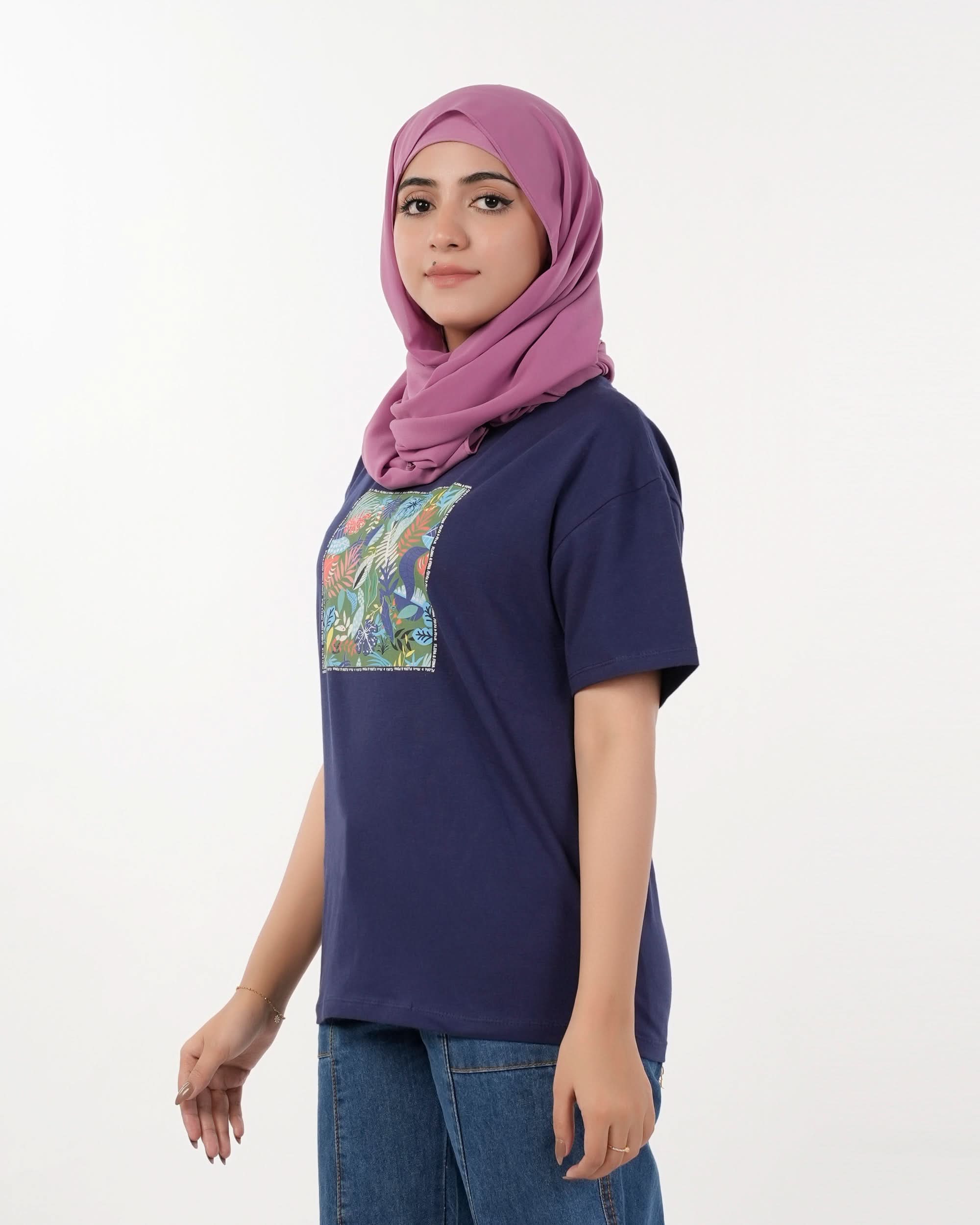 Eminent Women's Half Sleeves Printed T-Shirt - Medival Blue, Women T-Shirts & Tops, Eminent, Chase Value