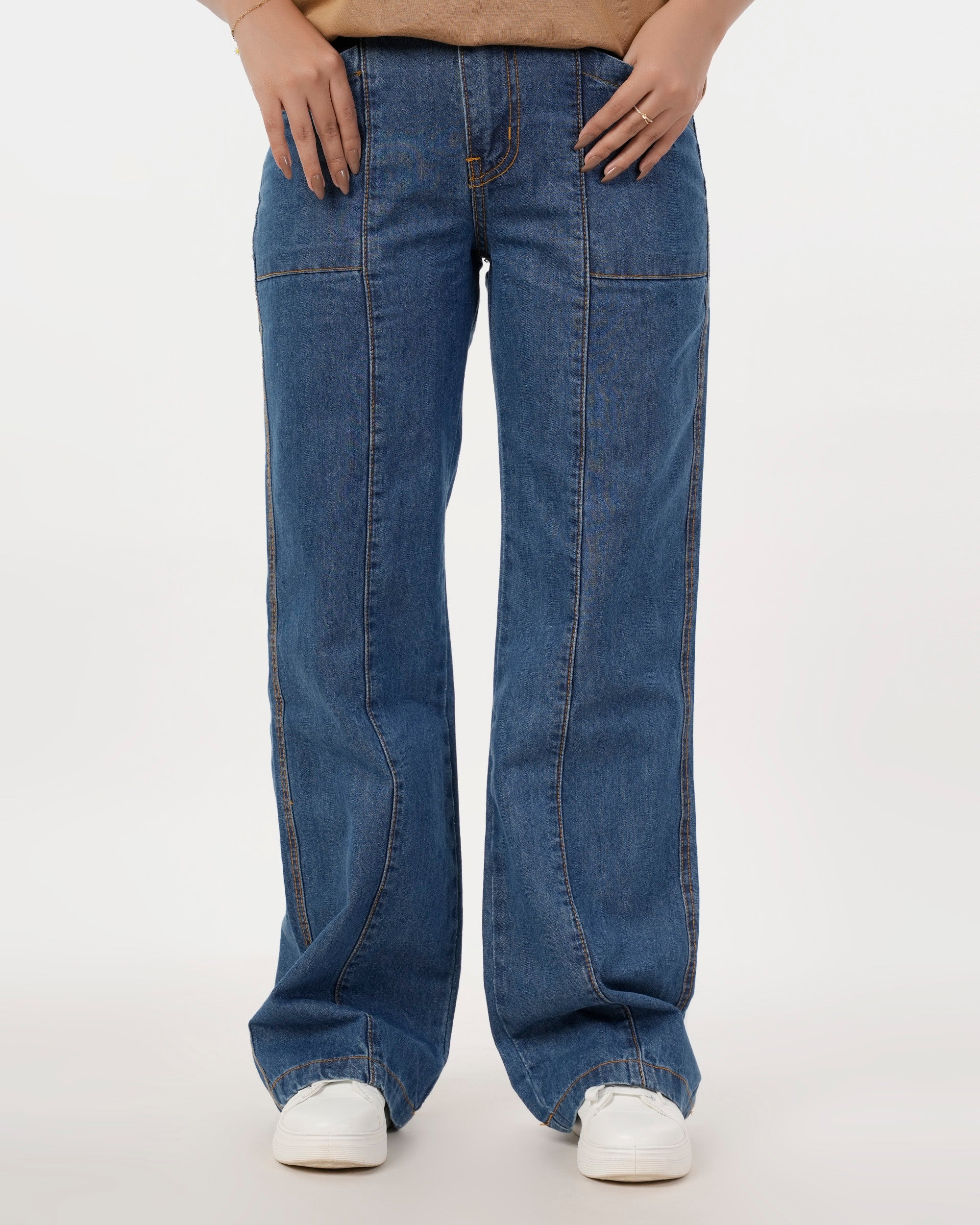 Eminent Women's Wider Leg Denim Pant - Mid Blue, Women Pants & Tights, Eminent, Chase Value