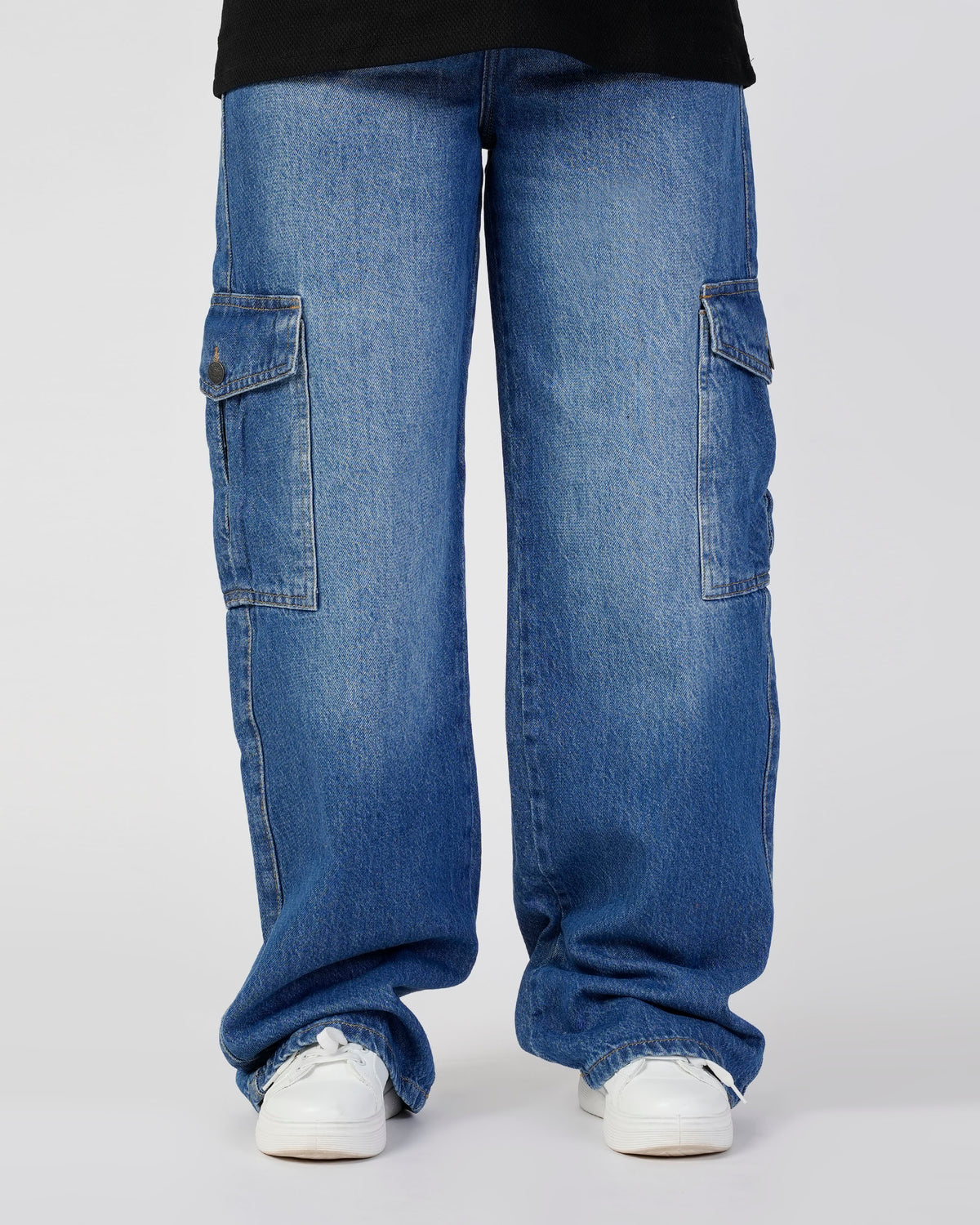 Eminent Women's Straight Cargo Denim Pant - Mid Blue, Women Pants & Tights, Eminent, Chase Value