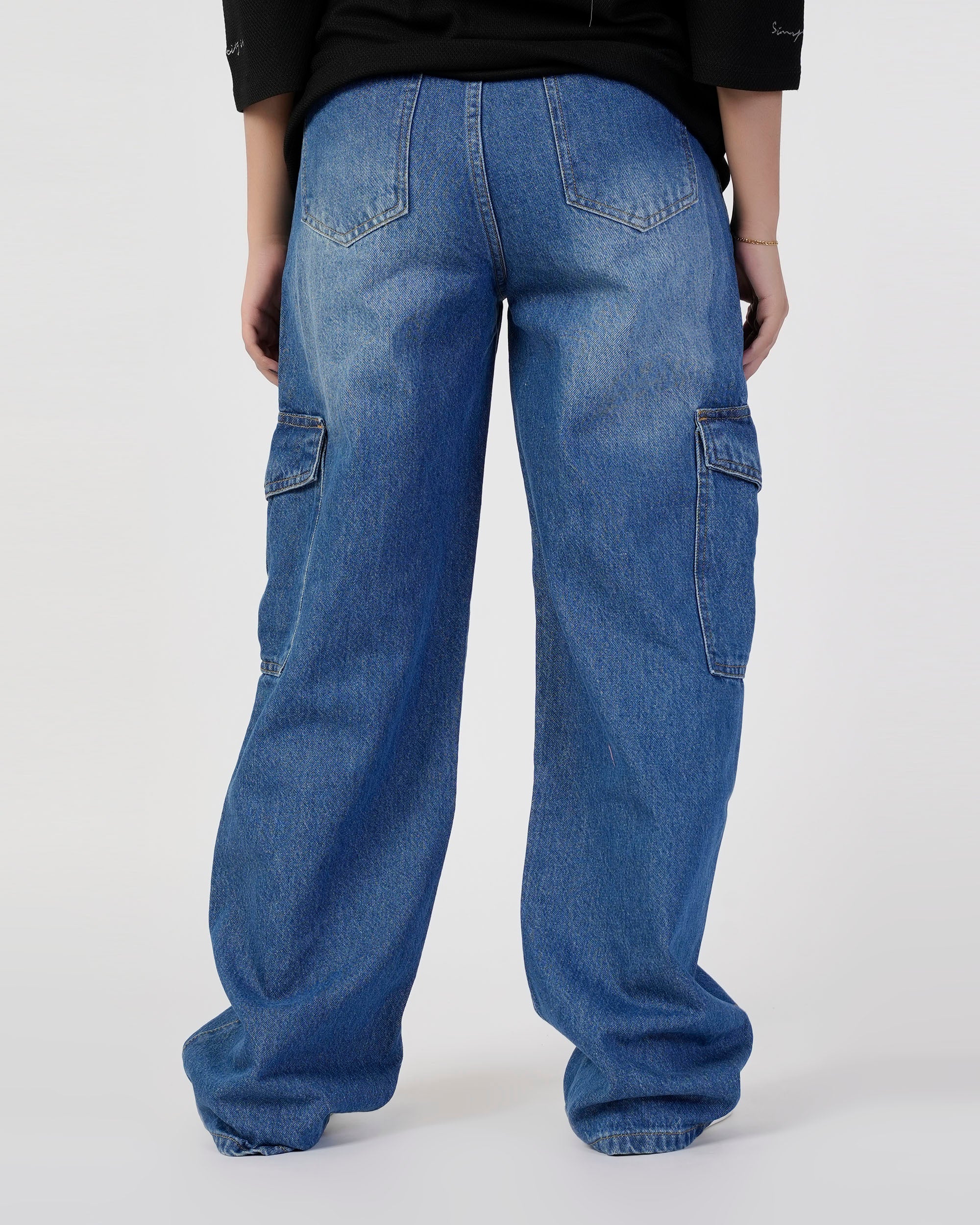 Eminent Women's Straight Cargo Denim Pant - Mid Blue, Women Pants & Tights, Eminent, Chase Value