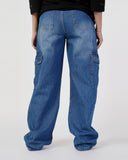 Eminent Women's Straight Cargo Denim Pant - Mid Blue, Women Pants & Tights, Eminent, Chase Value