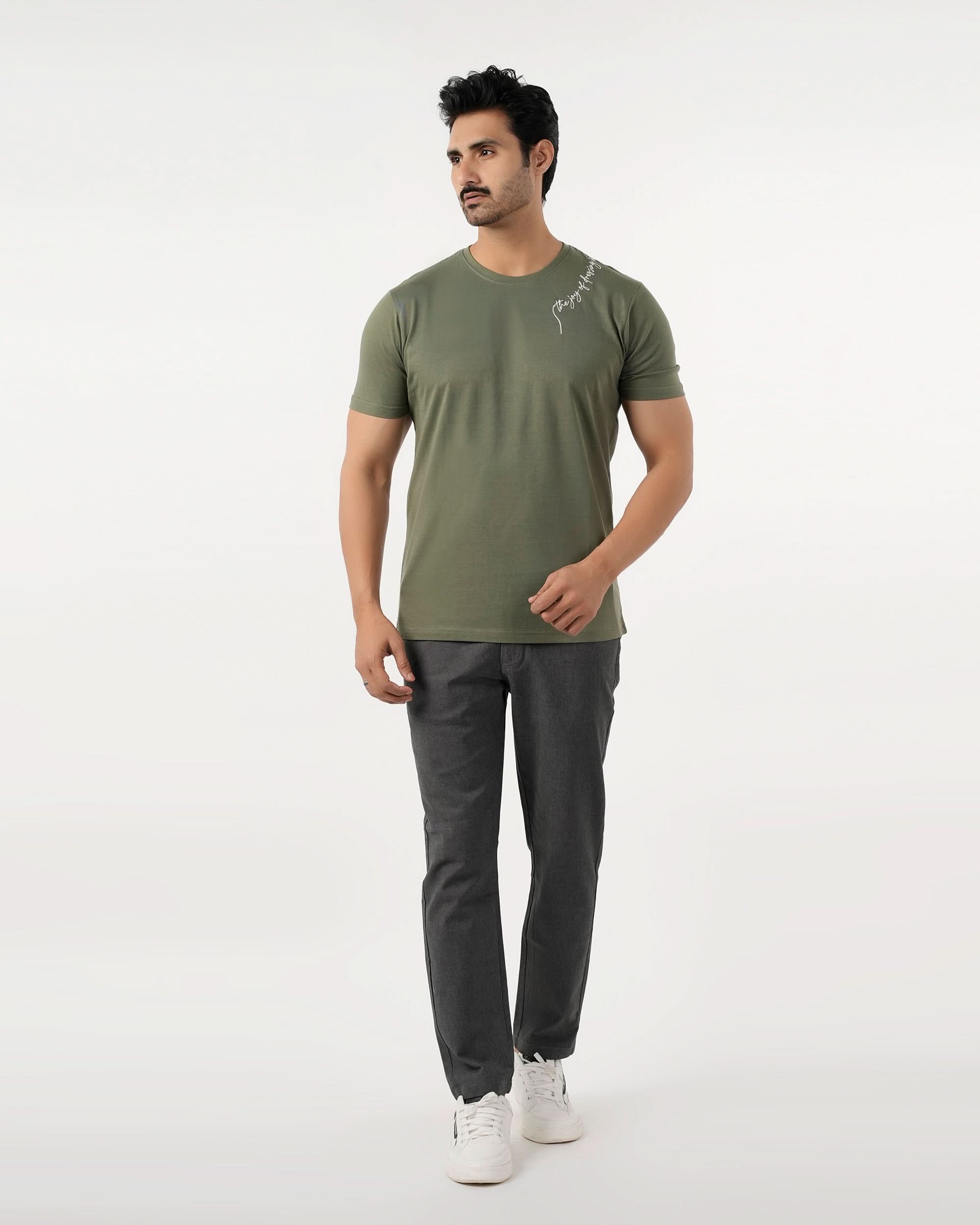 Eminent Men's Round Neck Half Sleeves Printed T-Shirt - Olive Green, Men's T-Shirts & Polos, Eminent, Chase Value