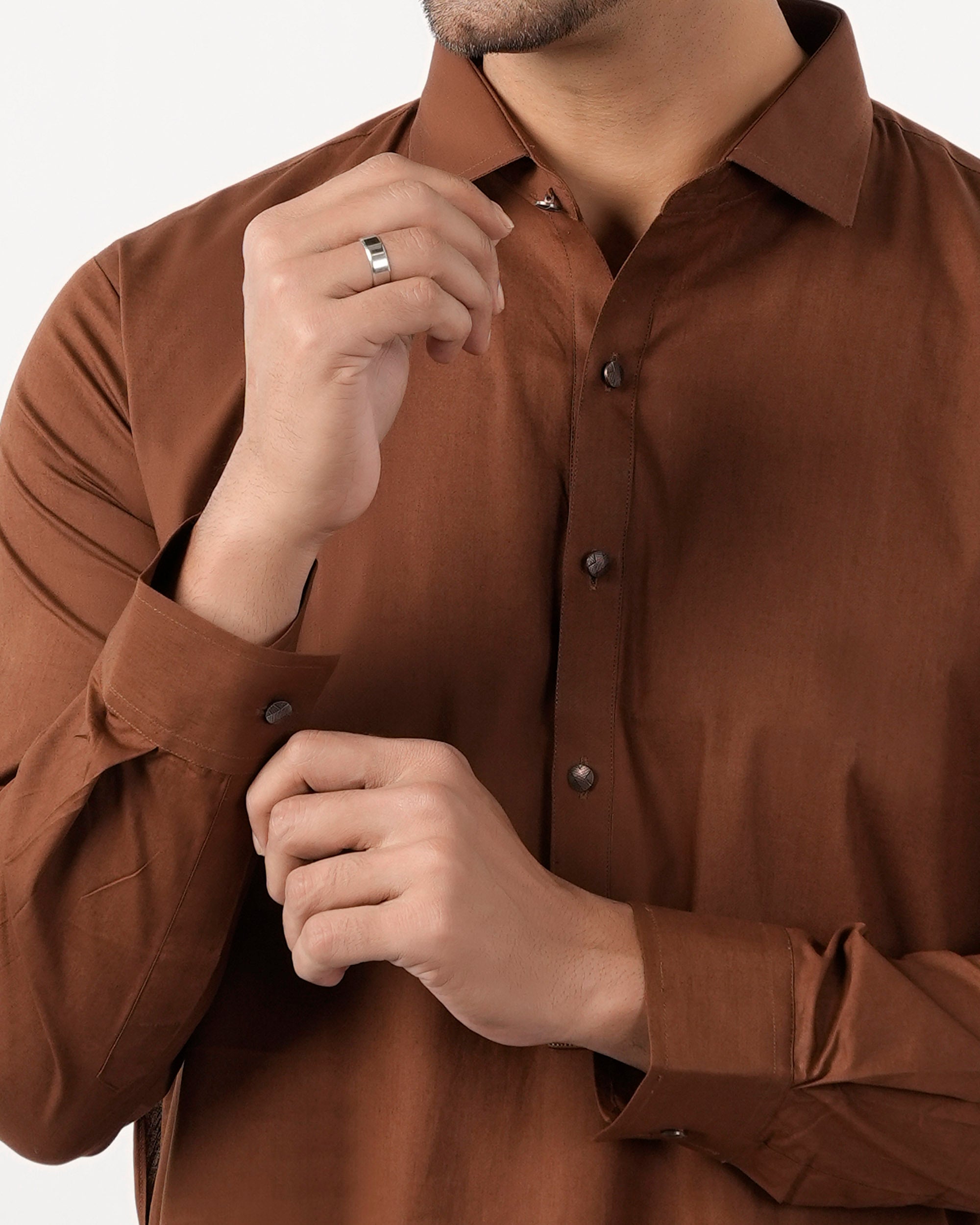 Eminent Men's Trim Fit Shalwar Suit Plain - Coffee, Men's Shalwar Kameez, Eminent, Chase Value