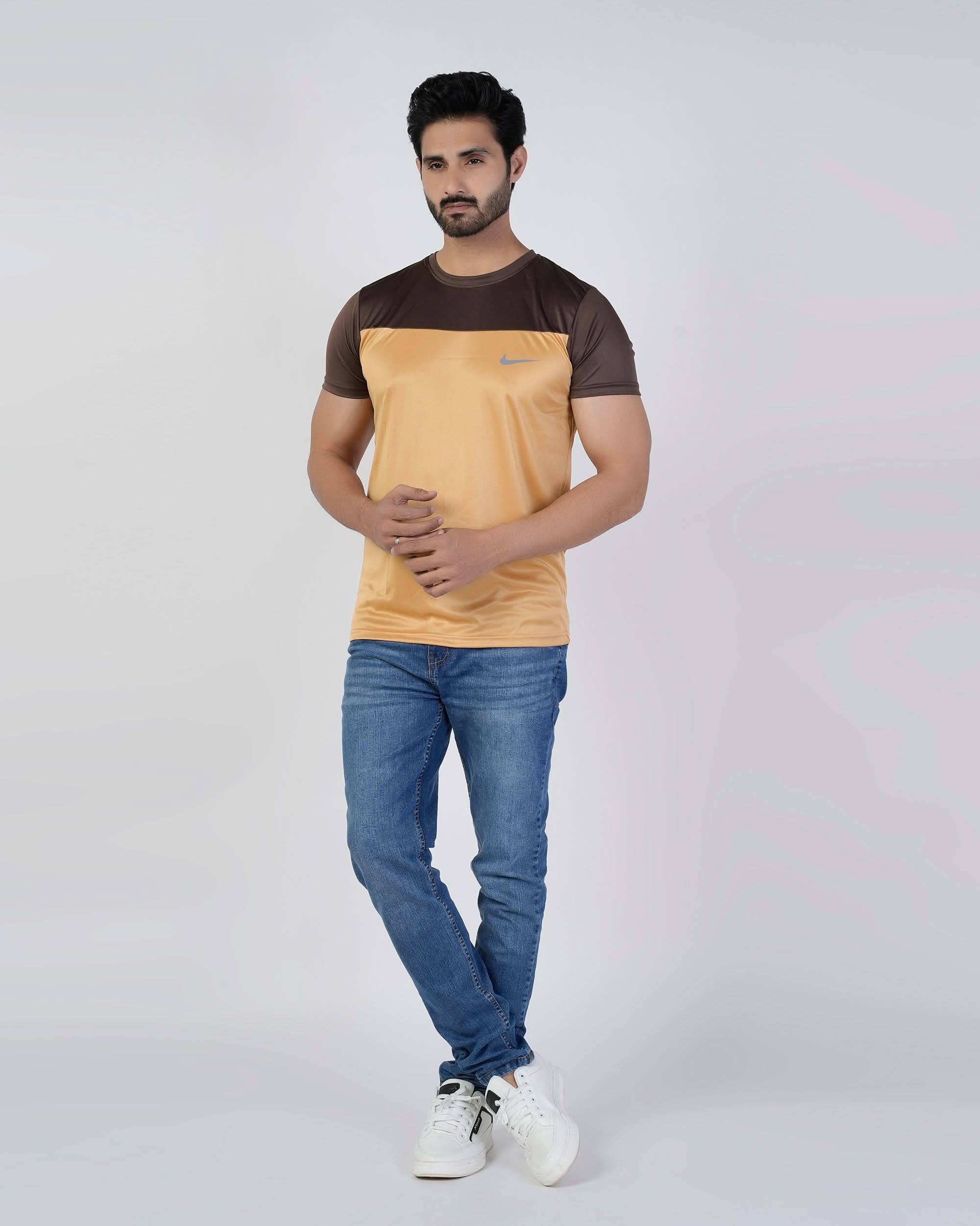 Men's Half Round Neck Half Sleeves T-Shirt - Dark Brown, Men's T-Shirts & Polos, Chase Value, Chase Value
