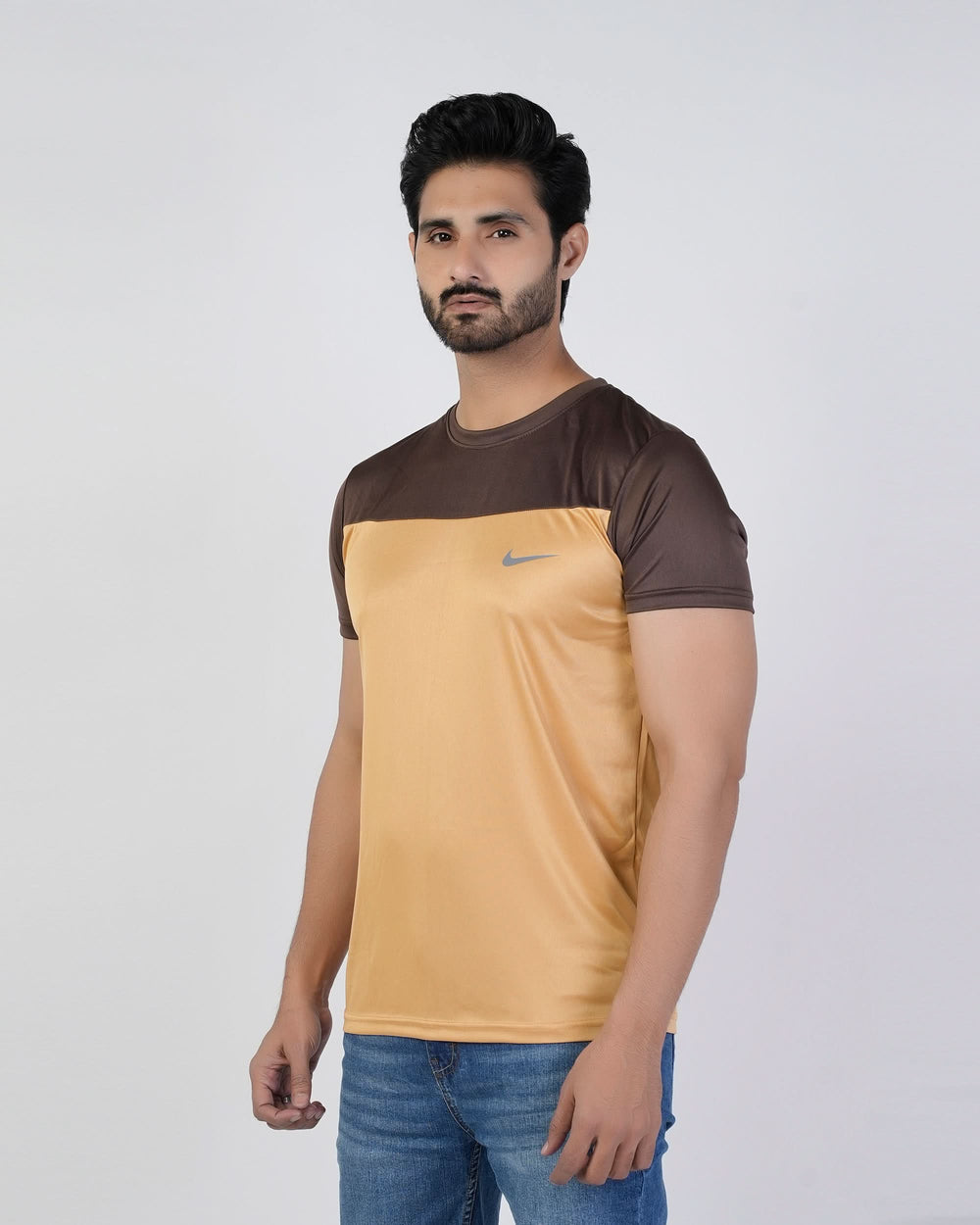 Men's Half Round Neck Half Sleeves T-Shirt - Dark Brown, Men's T-Shirts & Polos, Chase Value, Chase Value