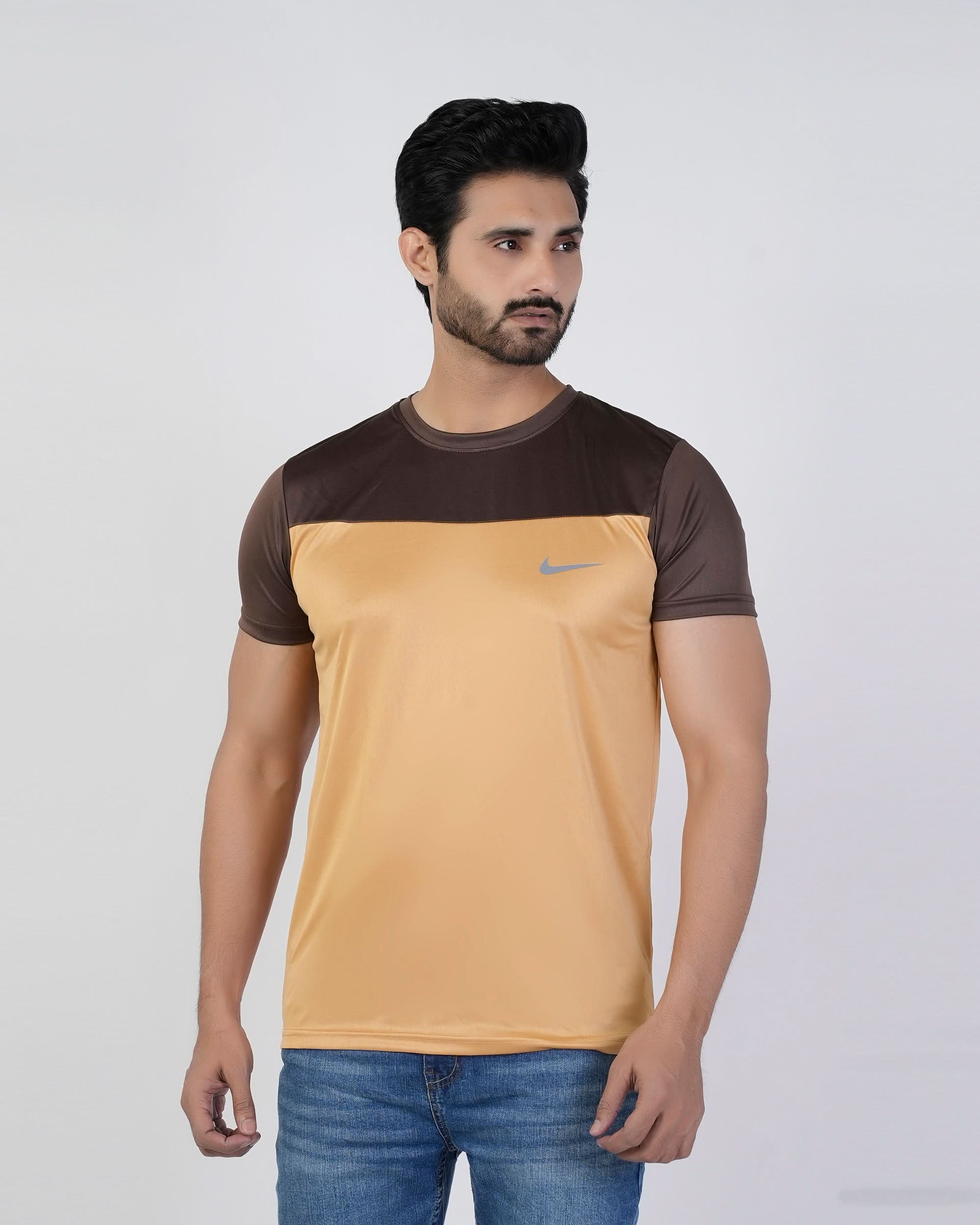 Men's Half Round Neck Half Sleeves T-Shirt - Dark Brown, Men's T-Shirts & Polos, Chase Value, Chase Value