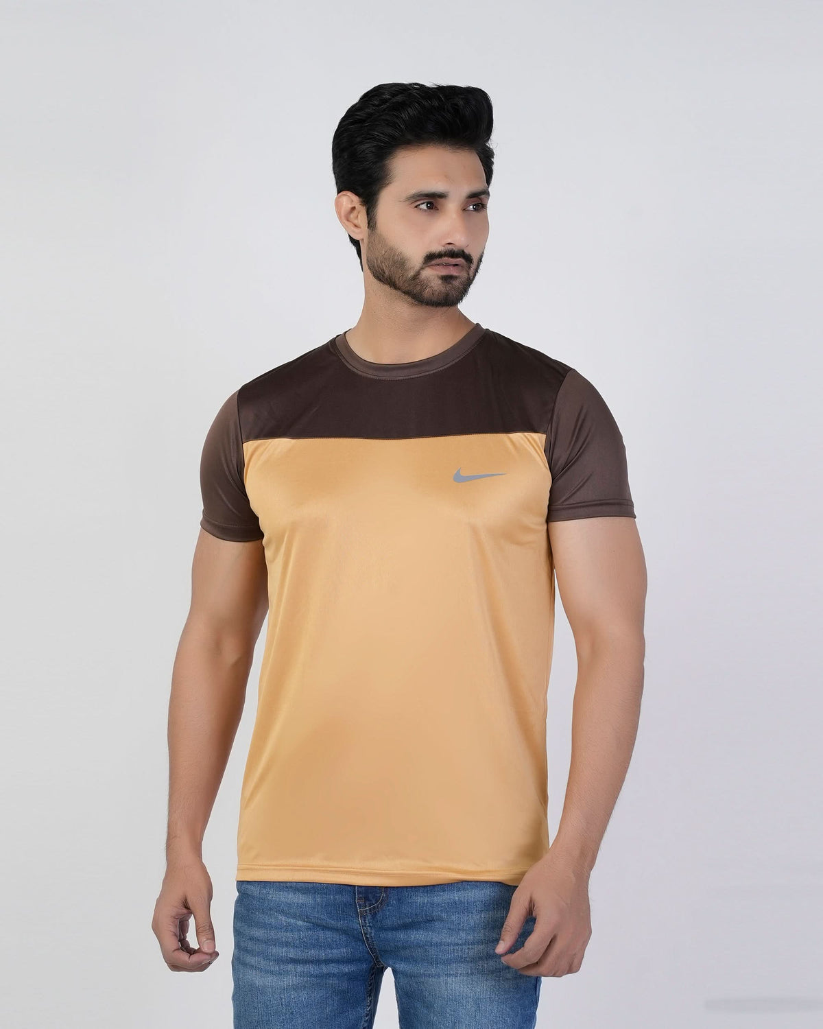 Men's Half Round Neck Half Sleeves T-Shirt - Dark Brown, Men's T-Shirts & Polos, Chase Value, Chase Value