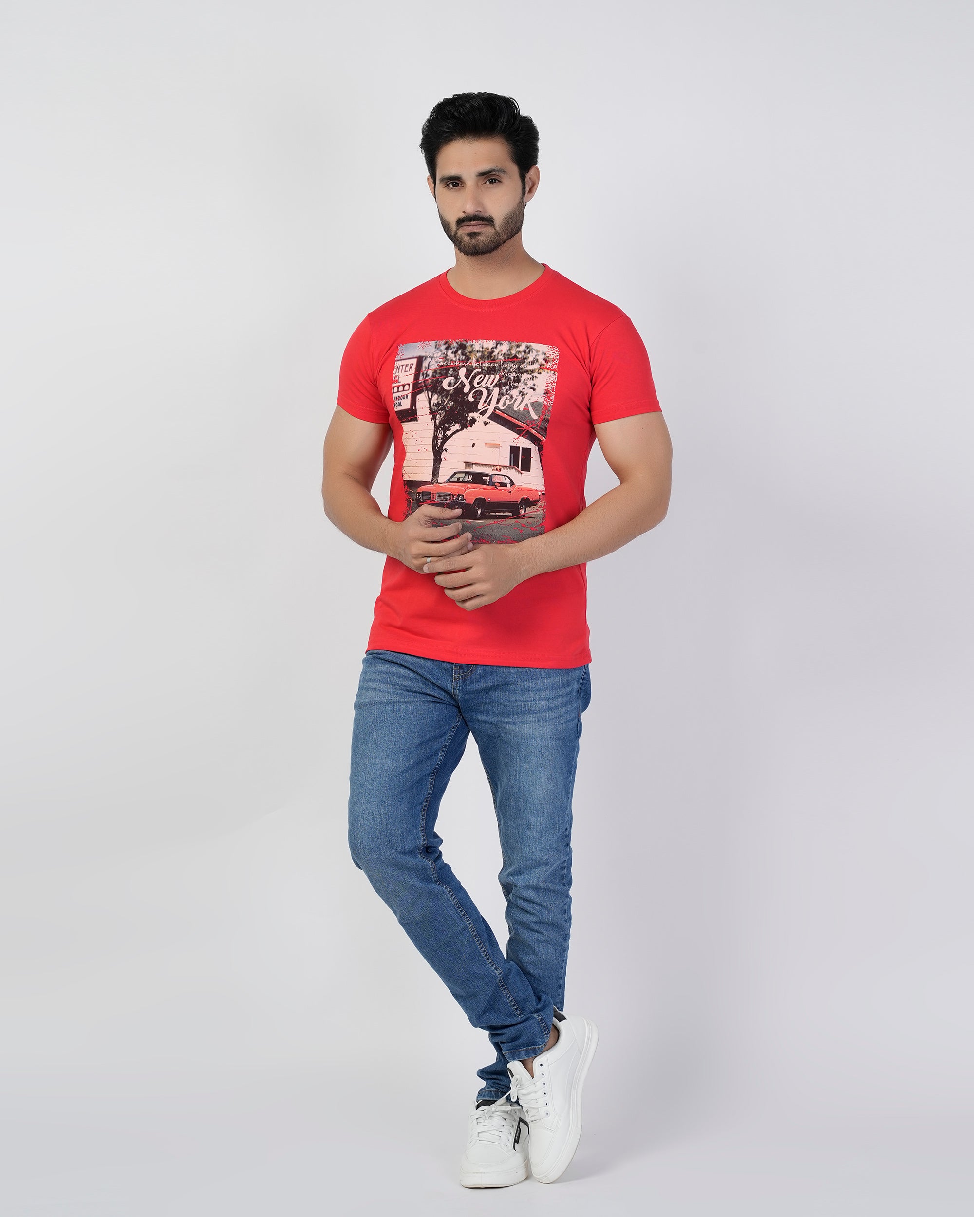 Men's Half Sleeves Digital Print T-Shirt - Red, Men's T-Shirts & Polos, Chase Value, Chase Value