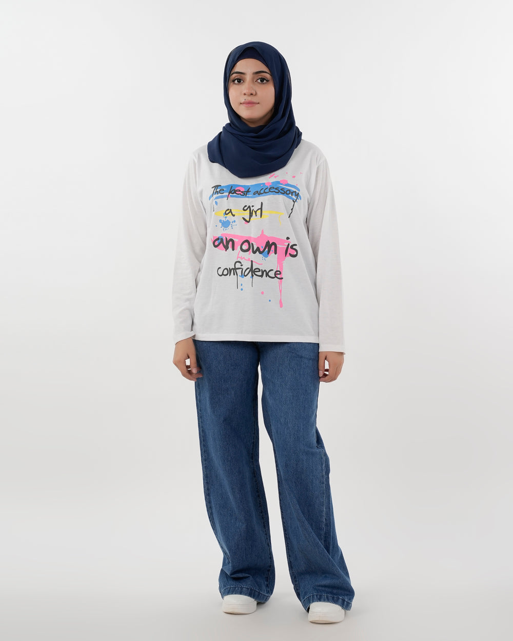 Women's Full Sleeves Printed T-Shirt - White, Women T-Shirts & Tops, Chase Value, Chase Value