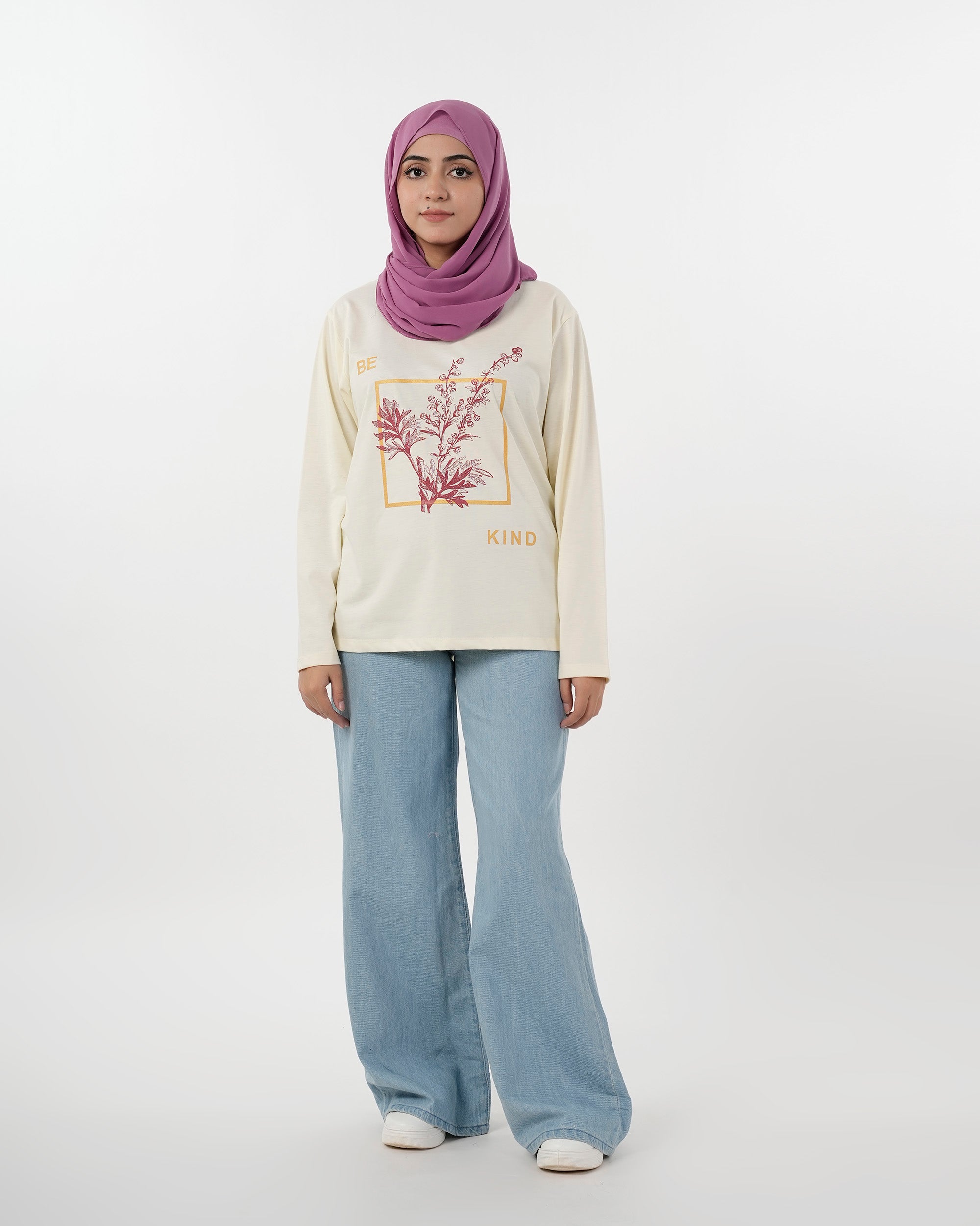 Women's Full Sleeves Printed T-Shirt - Cream, Women T-Shirts & Tops, Chase Value, Chase Value