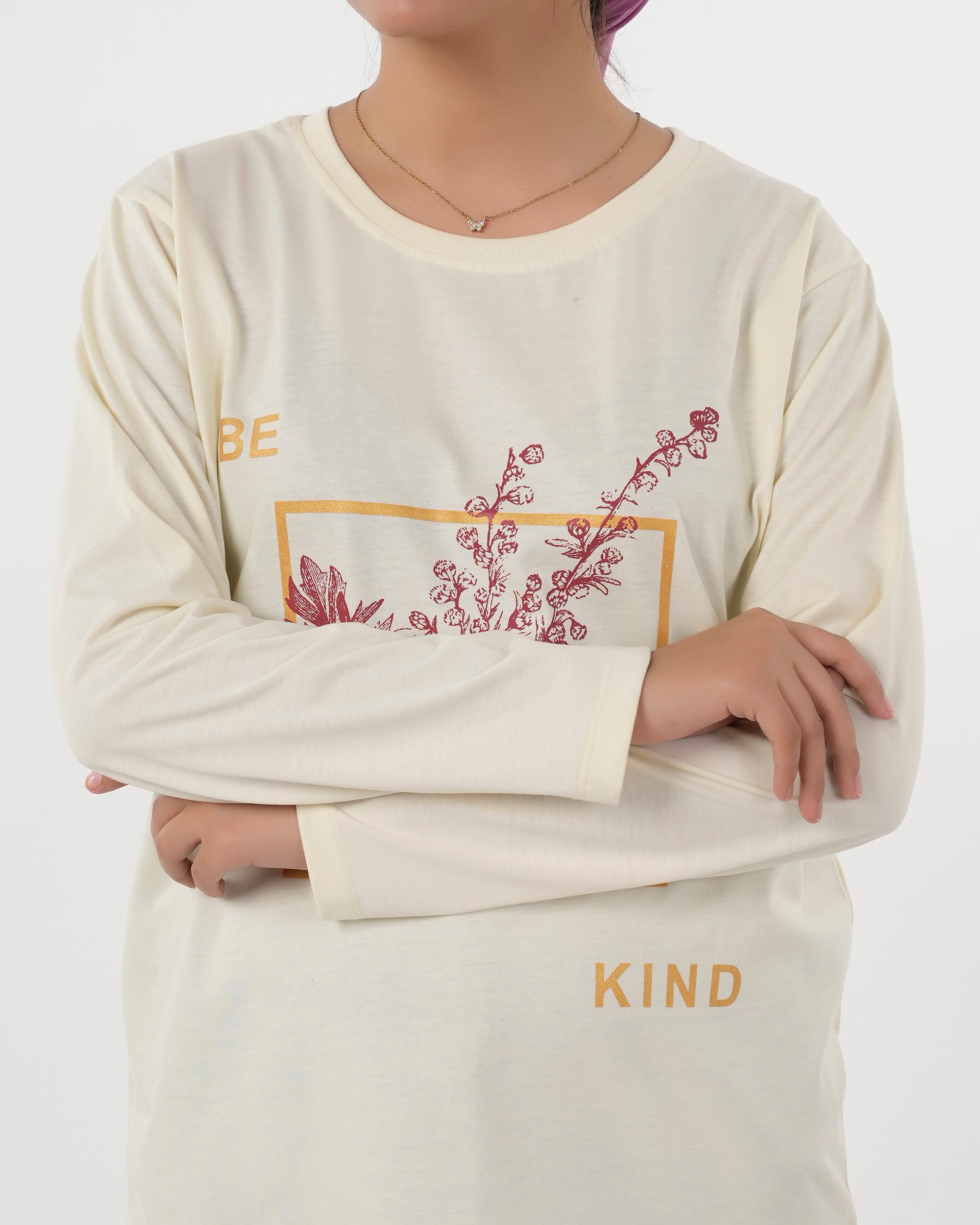 Women's Full Sleeves Printed T-Shirt - Cream, Women T-Shirts & Tops, Chase Value, Chase Value