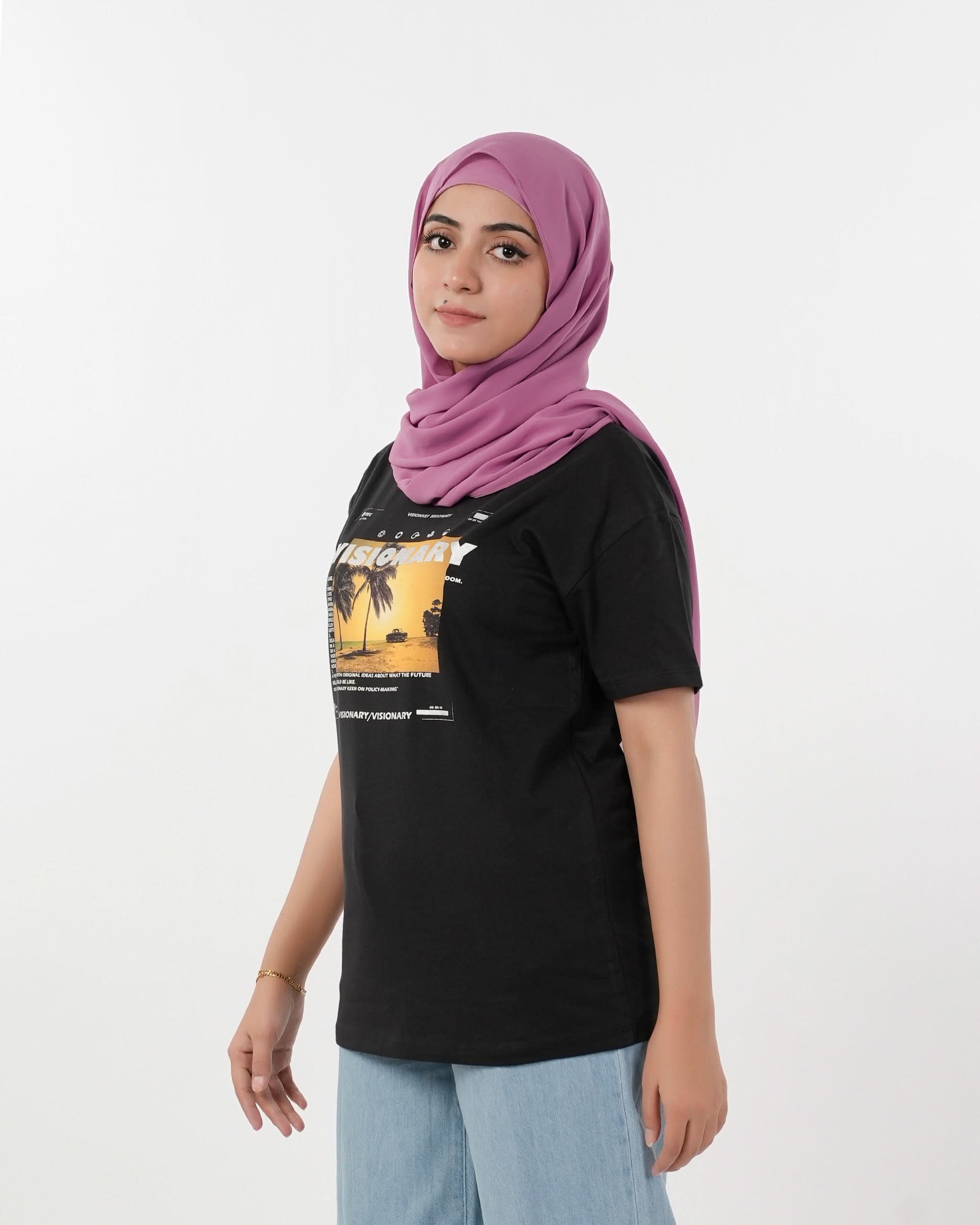 Eminent Women's Half Sleeves Printed T-Shirt - Black, Women T-Shirts & Tops, Eminent, Chase Value