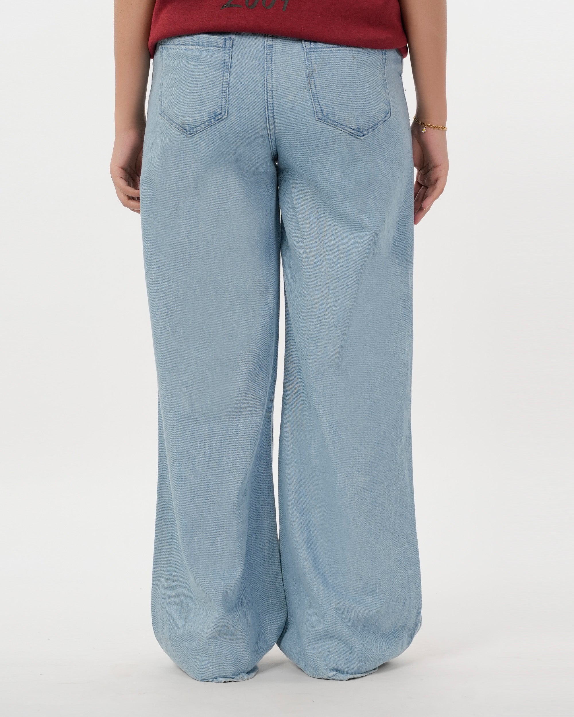 Women's Flared Denim With Belt - Ice Blue, Women Pants & Tights, Chase Value, Chase Value