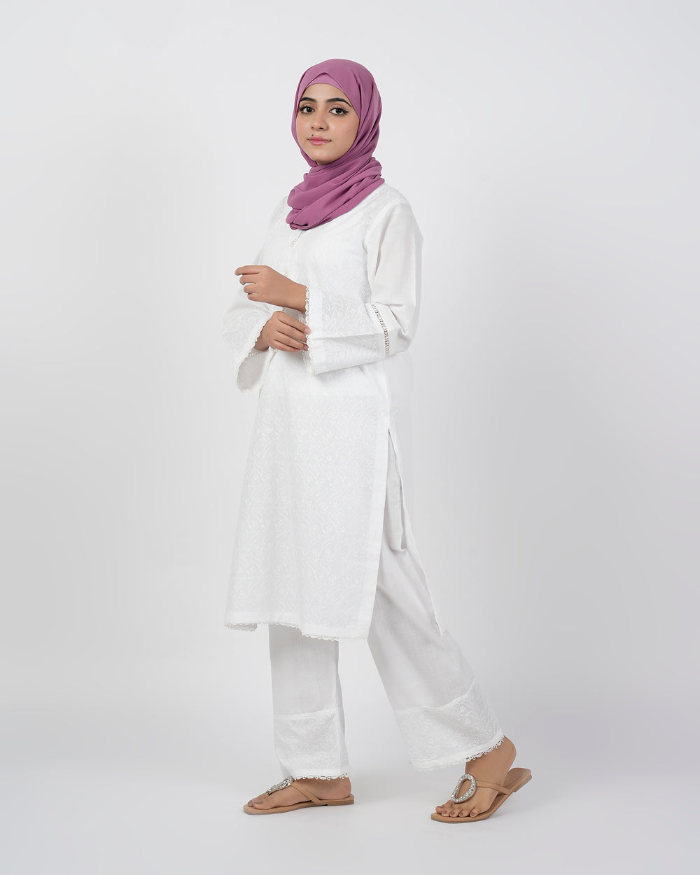 Valuable Women’s Chikan Kari Suit – 2-Piece Embroidered Outfit - White, Women Shalwar Suits, Chase Value, Chase Value