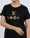 Women's Printed Half Sleeves T-Shirt - Black, Women T-Shirts & Tops, Chase Value, Chase Value