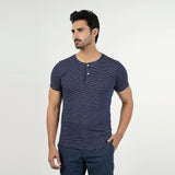 Valuable Men's Half Sleeves Stripe Henley T-Shirt - Navy Blue, Men's T-Shirts & Polos, Chase Value, Chase Value