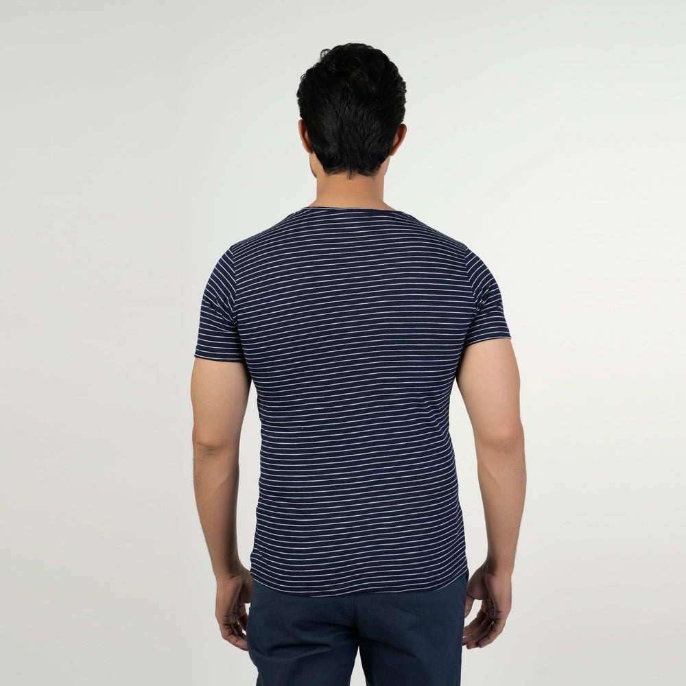 Valuable Men's Half Sleeves Stripe Henley T-Shirt - Navy Blue, Men's T-Shirts & Polos, Chase Value, Chase Value