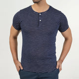 Valuable Men's Half Sleeves Stripe Henley T-Shirt - Navy Blue, Men's T-Shirts & Polos, Chase Value, Chase Value