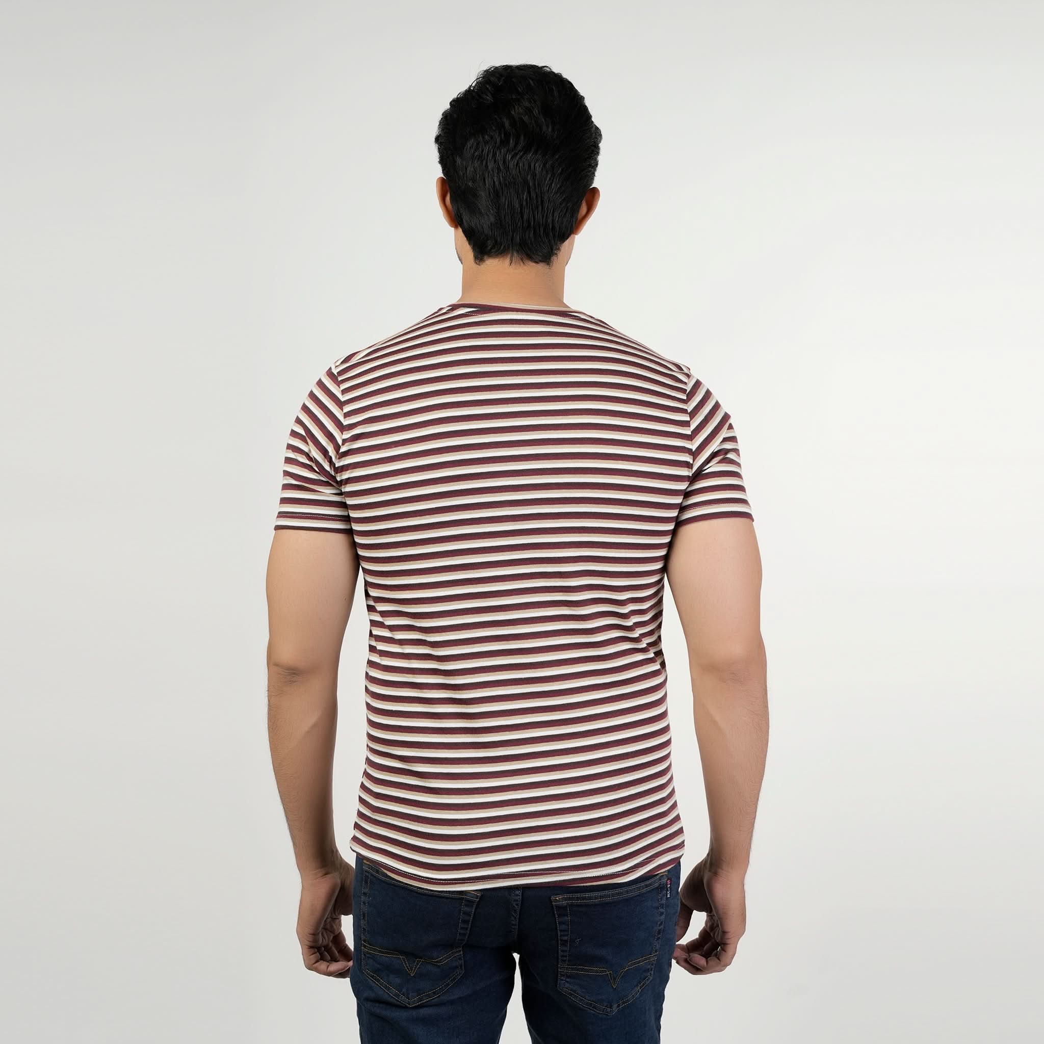Valuable Men's Half Sleeves Stripe Henley T-Shirt - Brown, Men's T-Shirts & Polos, Chase Value, Chase Value