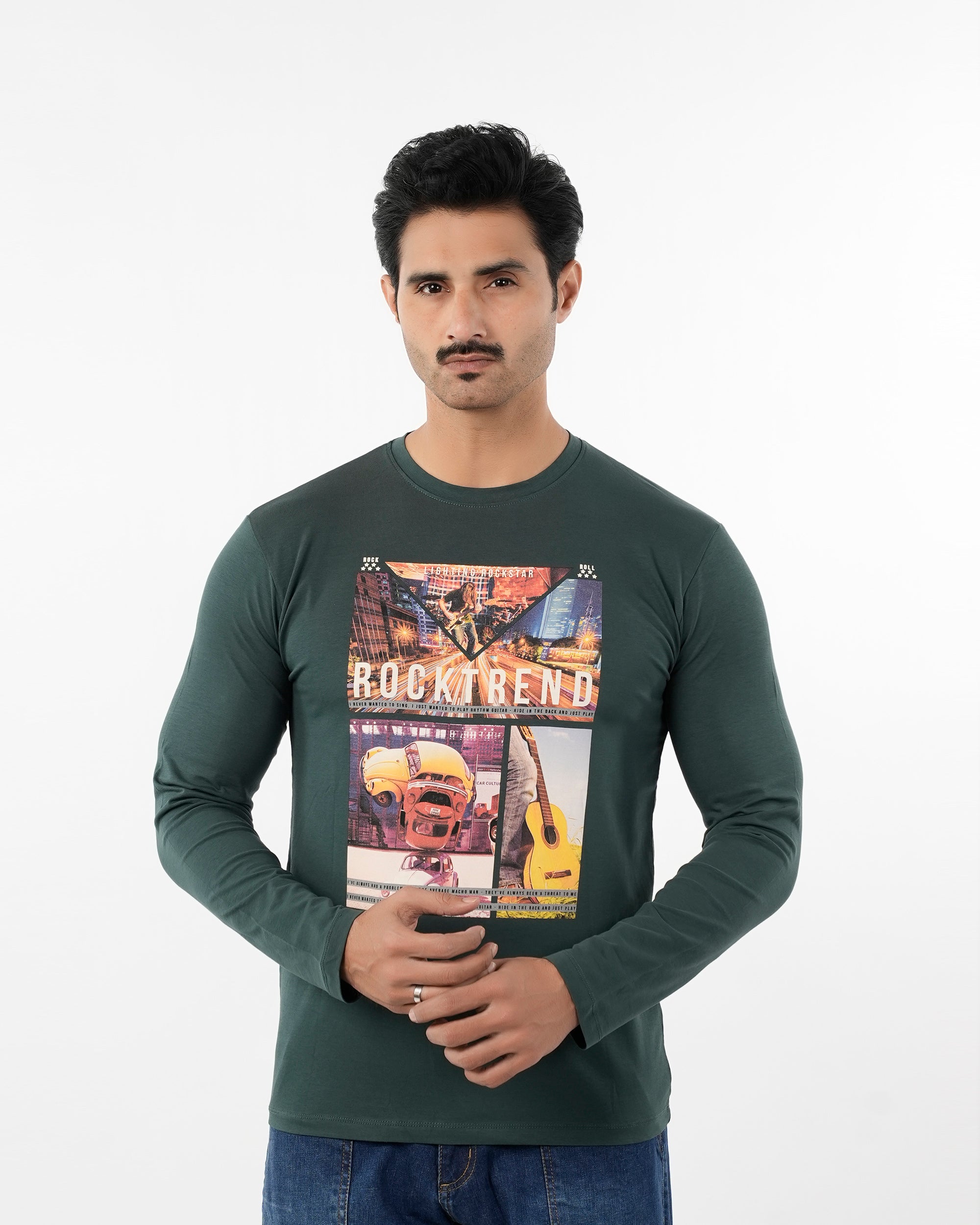 Men's Full Sleeves Printed T-Shirt - Green, Men's T-Shirts & Polos, Chase Value, Chase Value