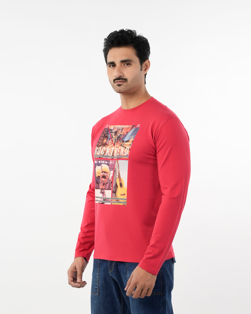 Men's Full Sleeves Printed T-Shirt - Red, Men's T-Shirts & Polos, Chase Value, Chase Value
