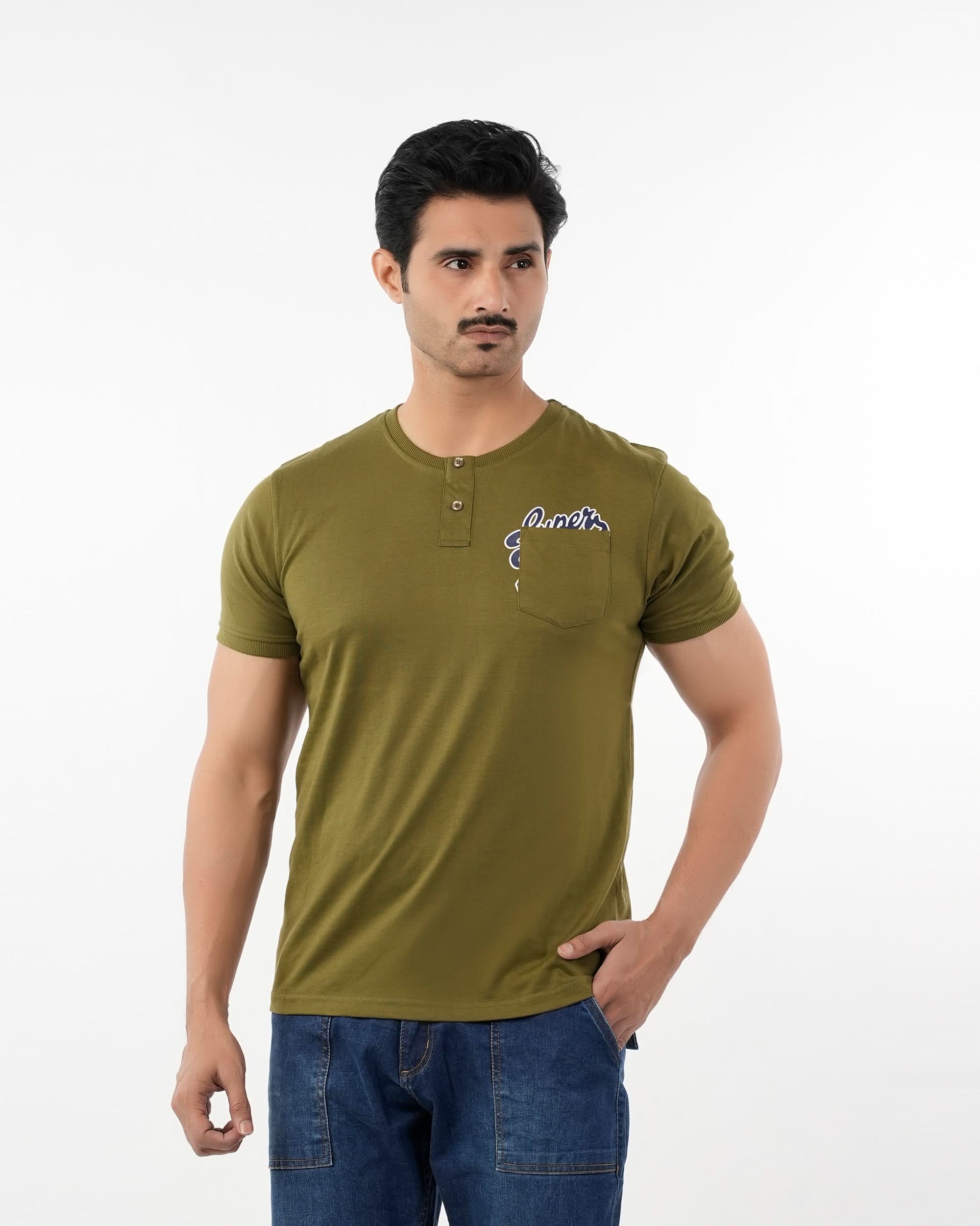 Men's Half Sleeves Round Neck Printed T-Shirt - Olive Green, Men's T-Shirts & Polos, Chase Value, Chase Value