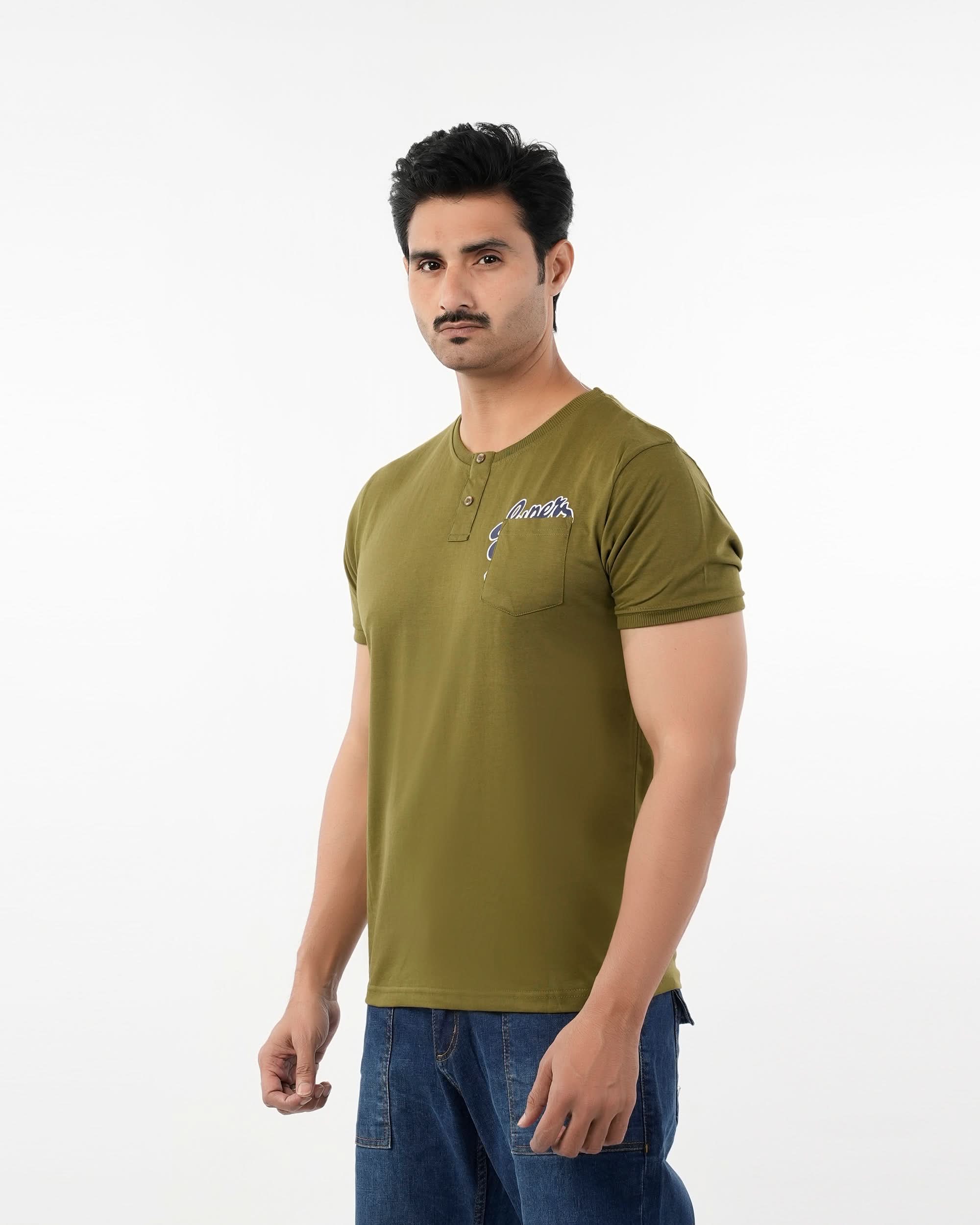 Men's Half Sleeves Round Neck Printed T-Shirt - Olive Green, Men's T-Shirts & Polos, Chase Value, Chase Value