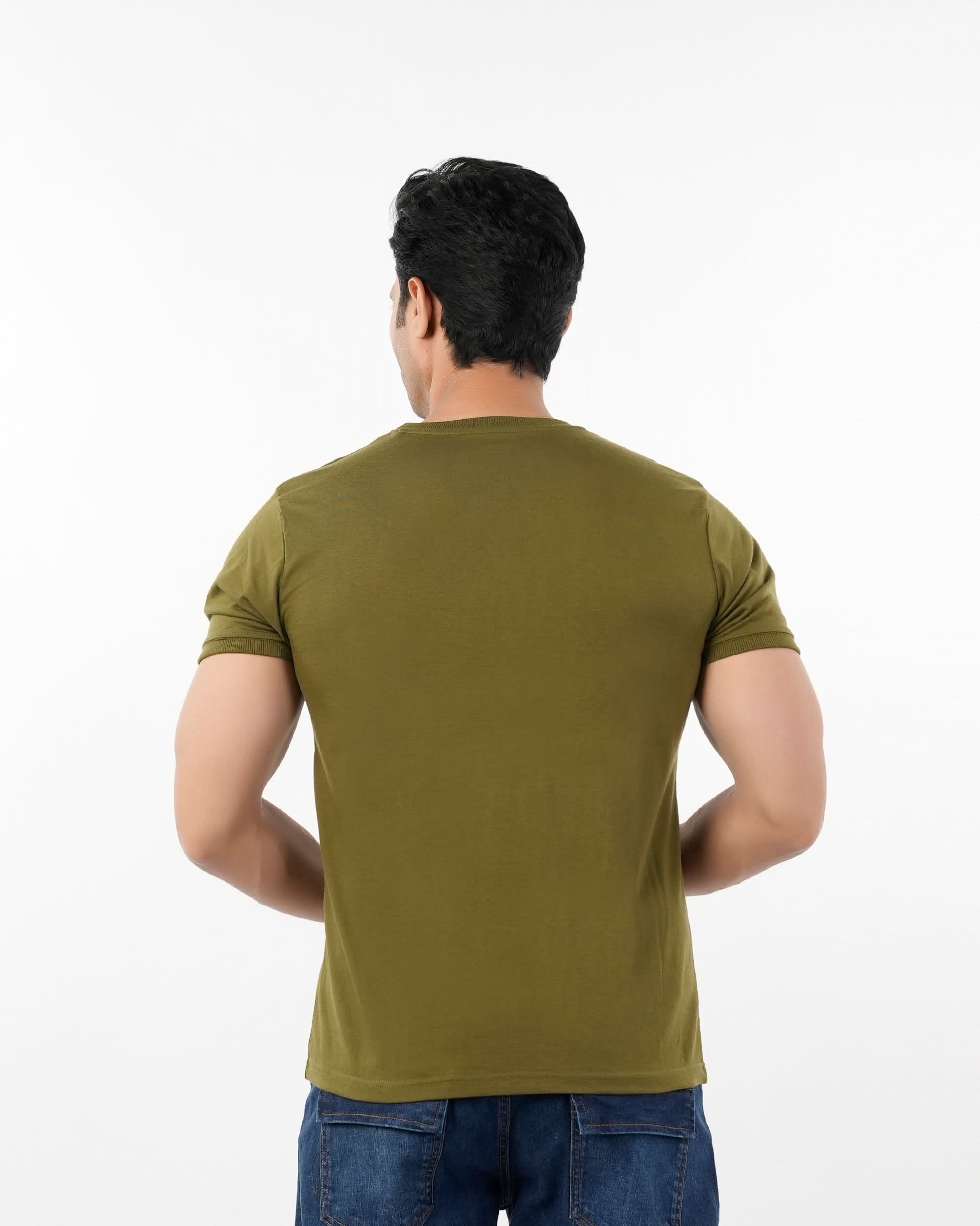 Men's Half Sleeves Round Neck Printed T-Shirt - Olive Green, Men's T-Shirts & Polos, Chase Value, Chase Value