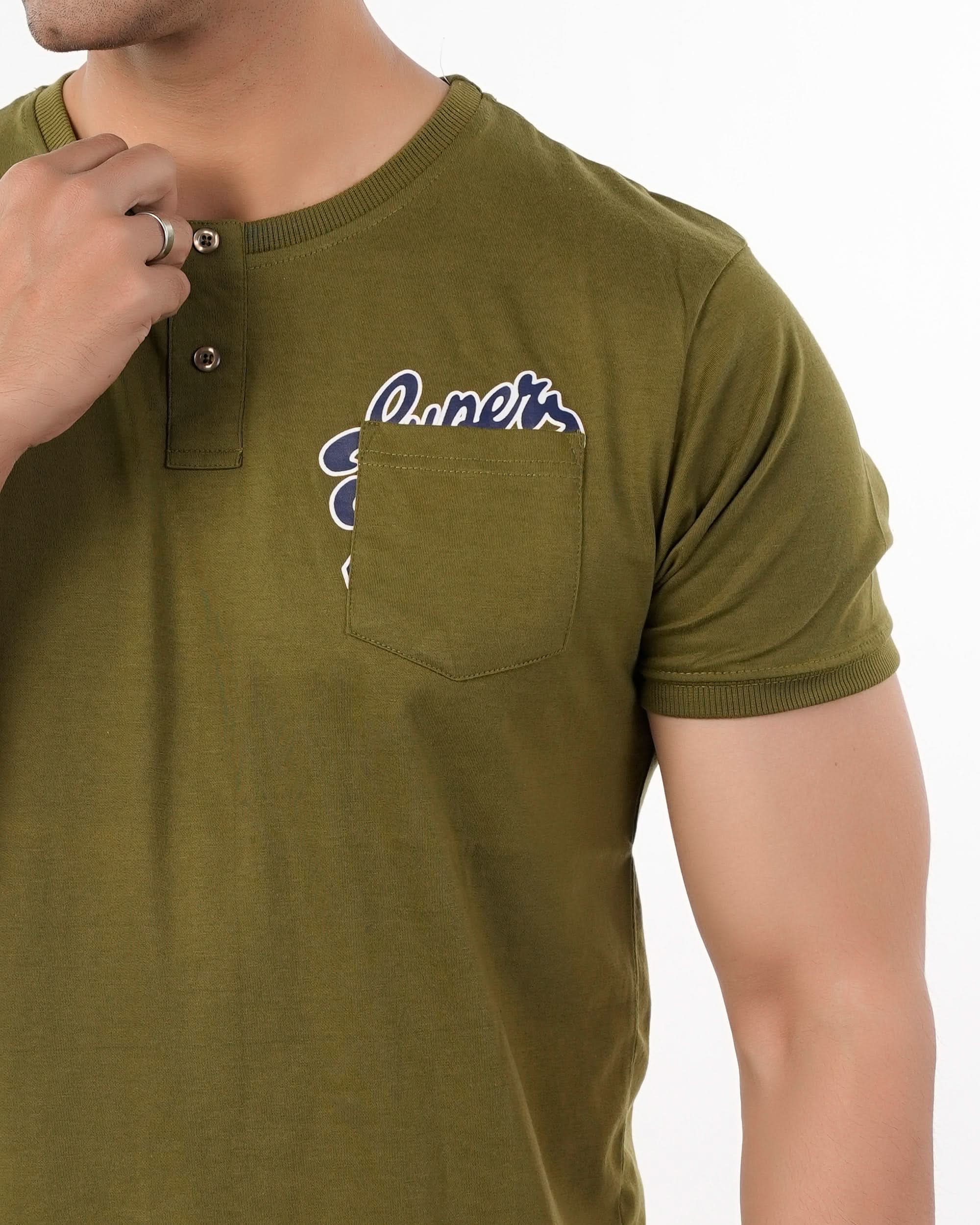 Men's Half Sleeves Round Neck Printed T-Shirt - Olive Green, Men's T-Shirts & Polos, Chase Value, Chase Value