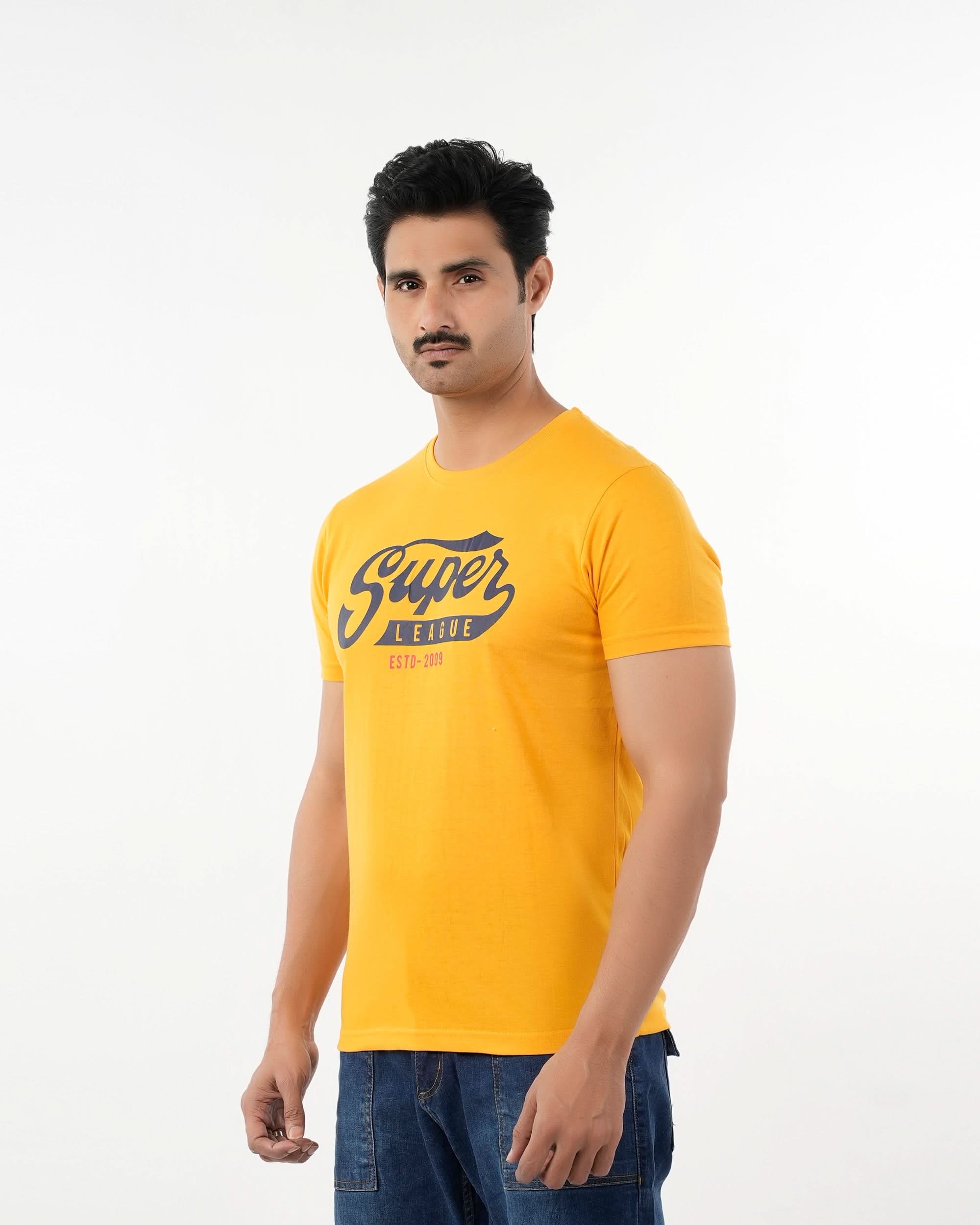 Men's Half Sleeves Round Neck Printed T-Shirt - Yellow, Men's T-Shirts & Polos, Chase Value, Chase Value