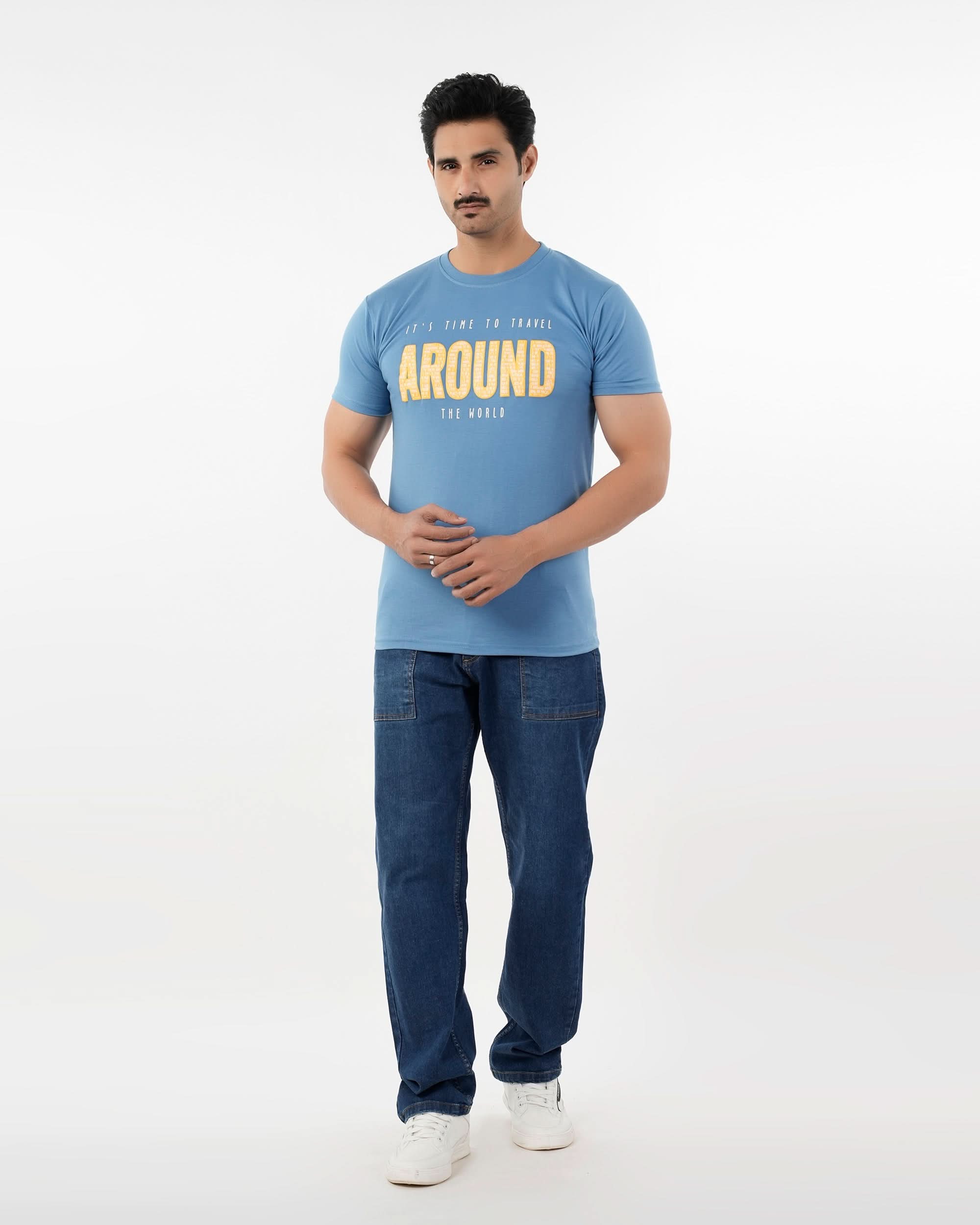 Men's Printed Half Sleeves Round Neck T-Shirt - Steel Blue, Men's T-Shirts & Polos, Chase Value, Chase Value