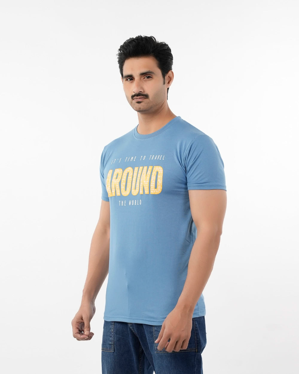 Men's Printed Half Sleeves Round Neck T-Shirt - Steel Blue, Men's T-Shirts & Polos, Chase Value, Chase Value