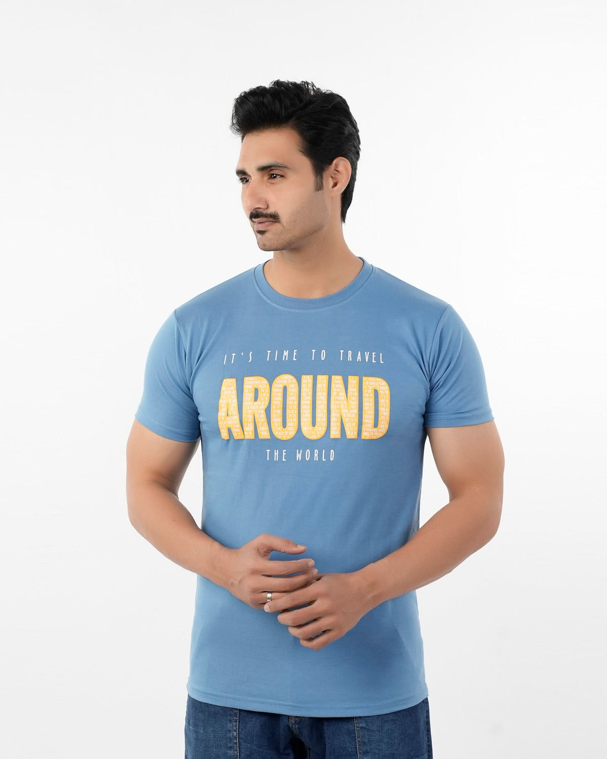 Men's Printed Half Sleeves Round Neck T-Shirt - Steel Blue, Men's T-Shirts & Polos, Chase Value, Chase Value