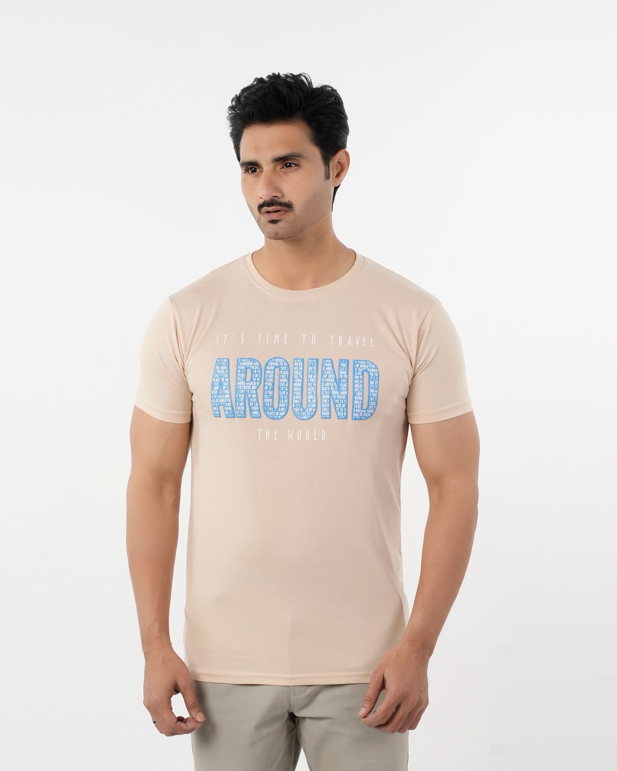 Men's Printed Half Sleeves Round Neck T-Shirt - Fawn, Men's T-Shirts & Polos, Chase Value, Chase Value