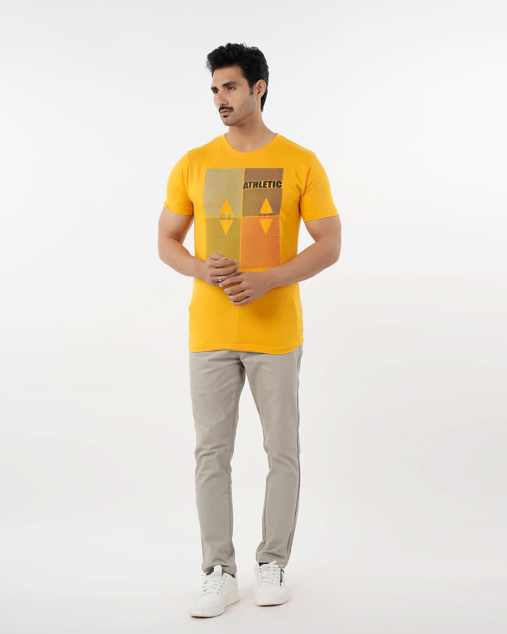 Men's Half Sleeves Round Neck Printed T-Shirt - Yellow, Men's T-Shirts & Polos, Chase Value, Chase Value