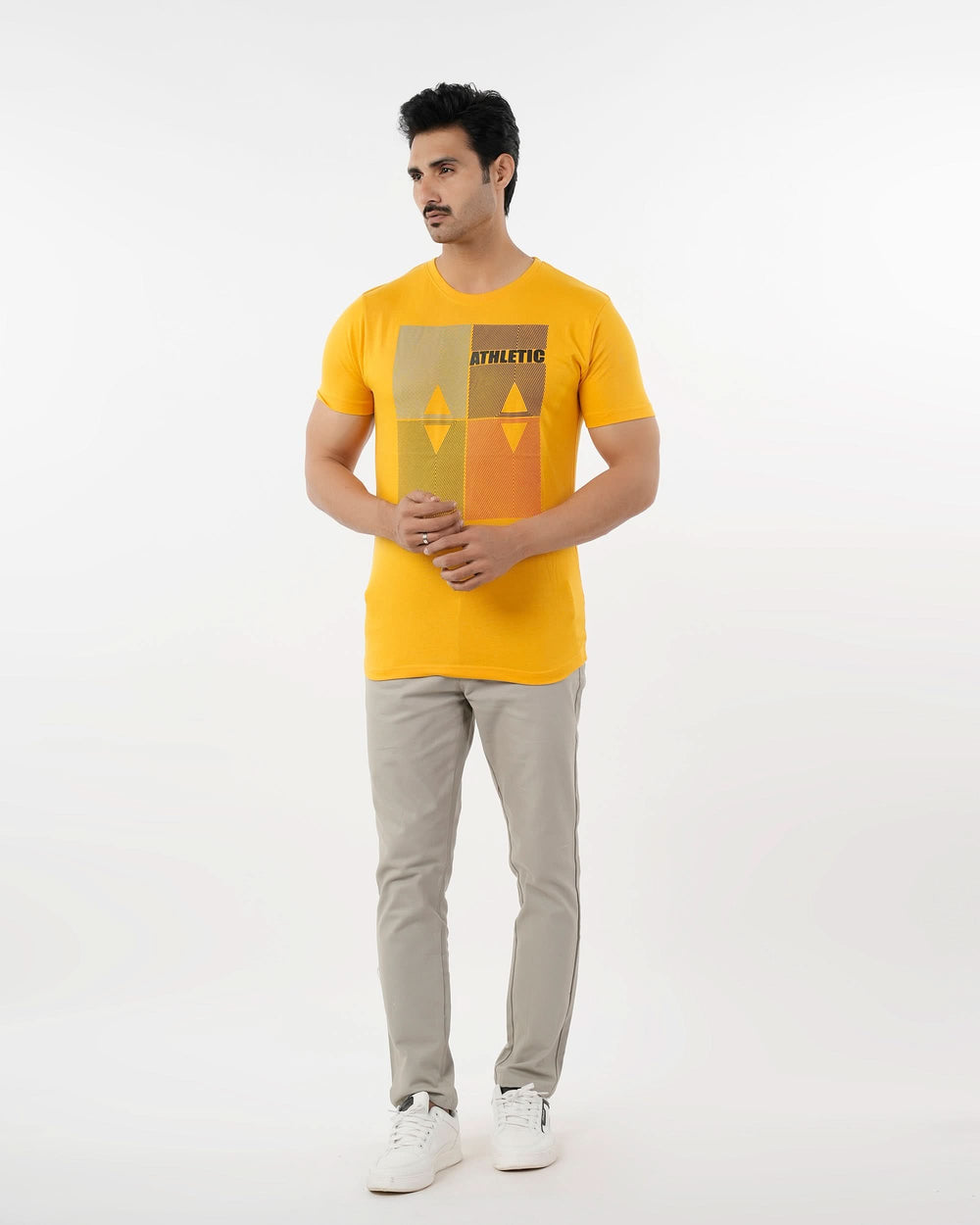 Men's Half Sleeves Round Neck Printed T-Shirt - Yellow, Men's T-Shirts & Polos, Chase Value, Chase Value
