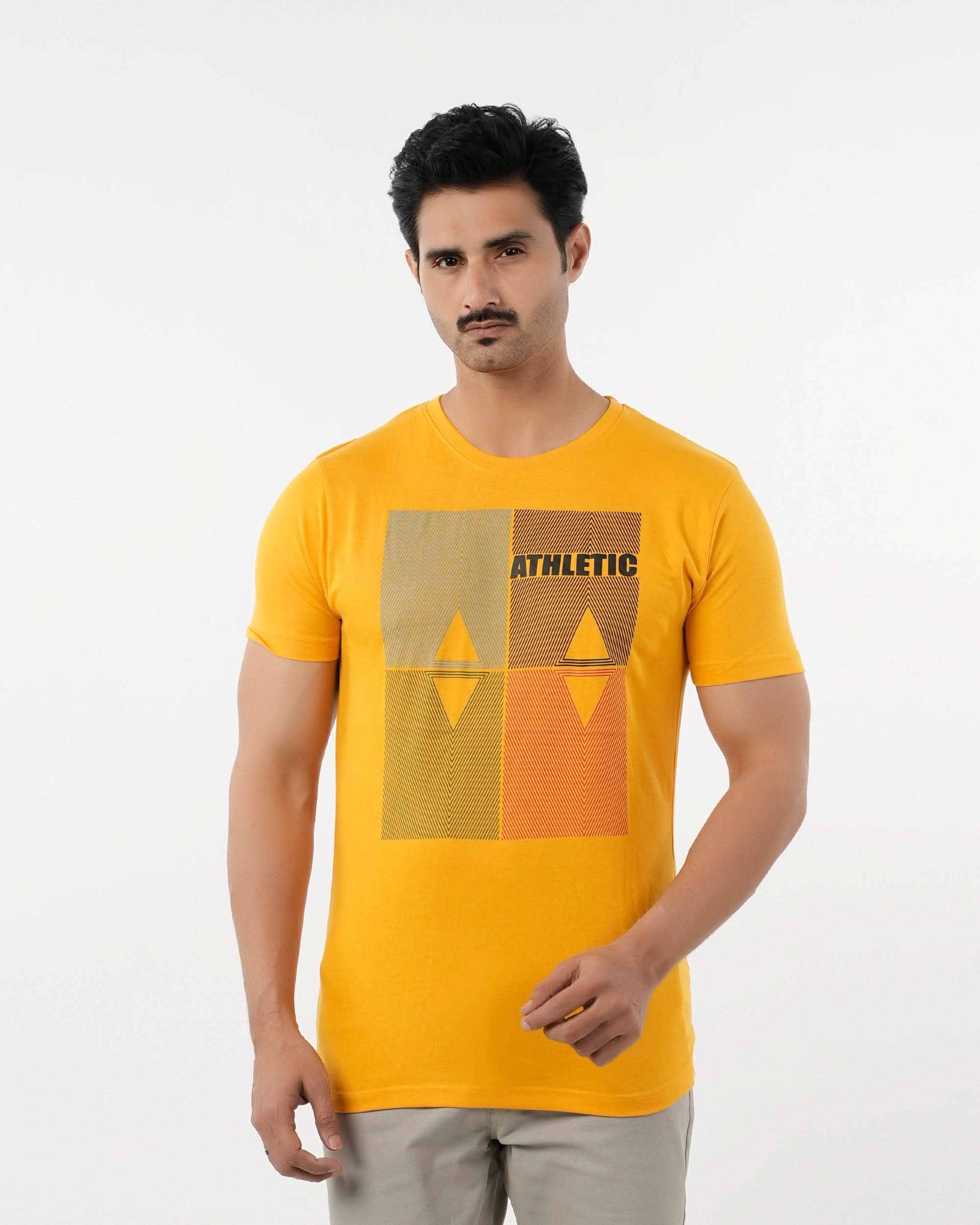 Men's Half Sleeves Round Neck Printed T-Shirt - Yellow, Men's T-Shirts & Polos, Chase Value, Chase Value