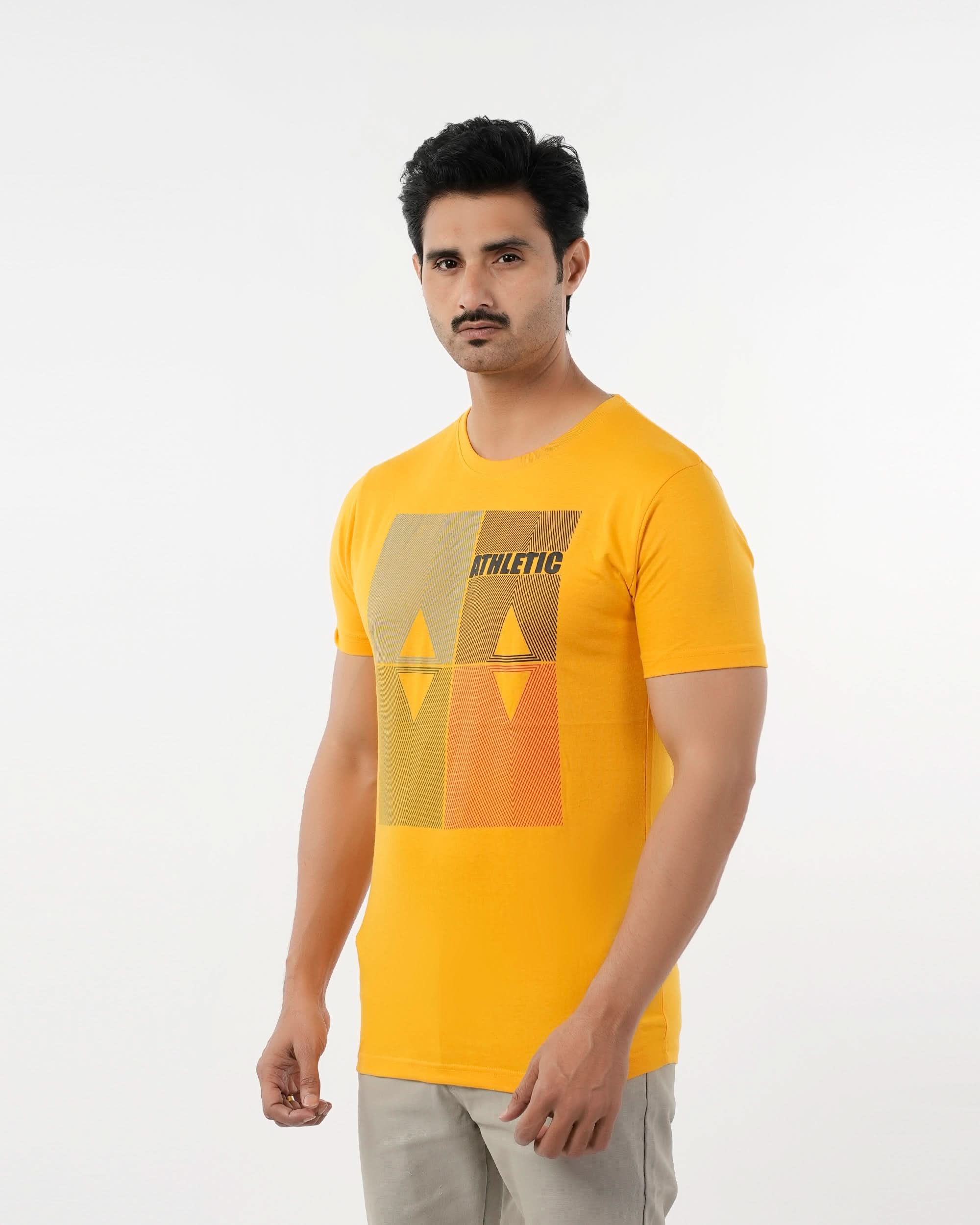 Men's Half Sleeves Round Neck Printed T-Shirt - Yellow, Men's T-Shirts & Polos, Chase Value, Chase Value