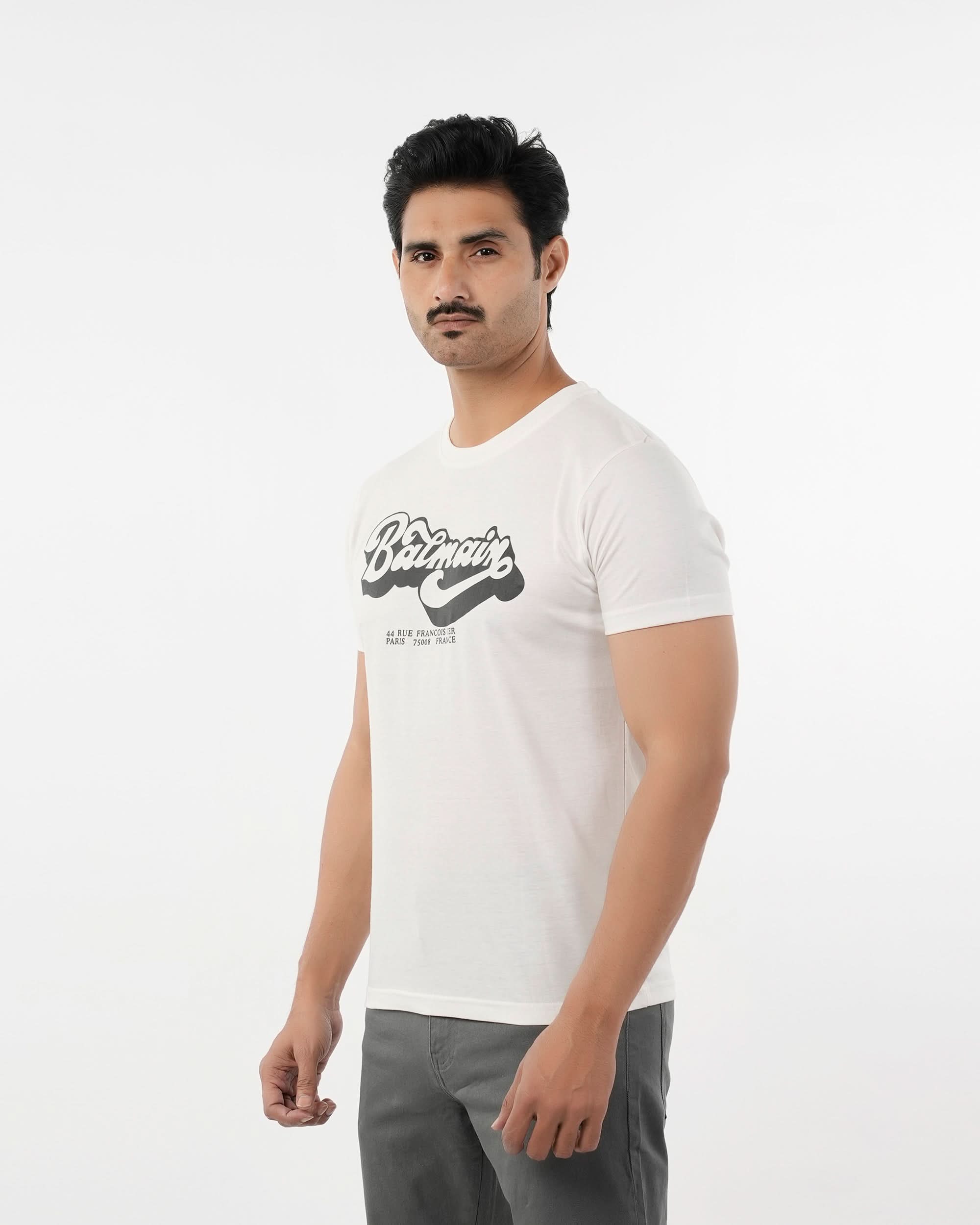 Men's Half Sleeves Round Neck Printed T-Shirt - White, Men's T-Shirts & Polos, Chase Value, Chase Value
