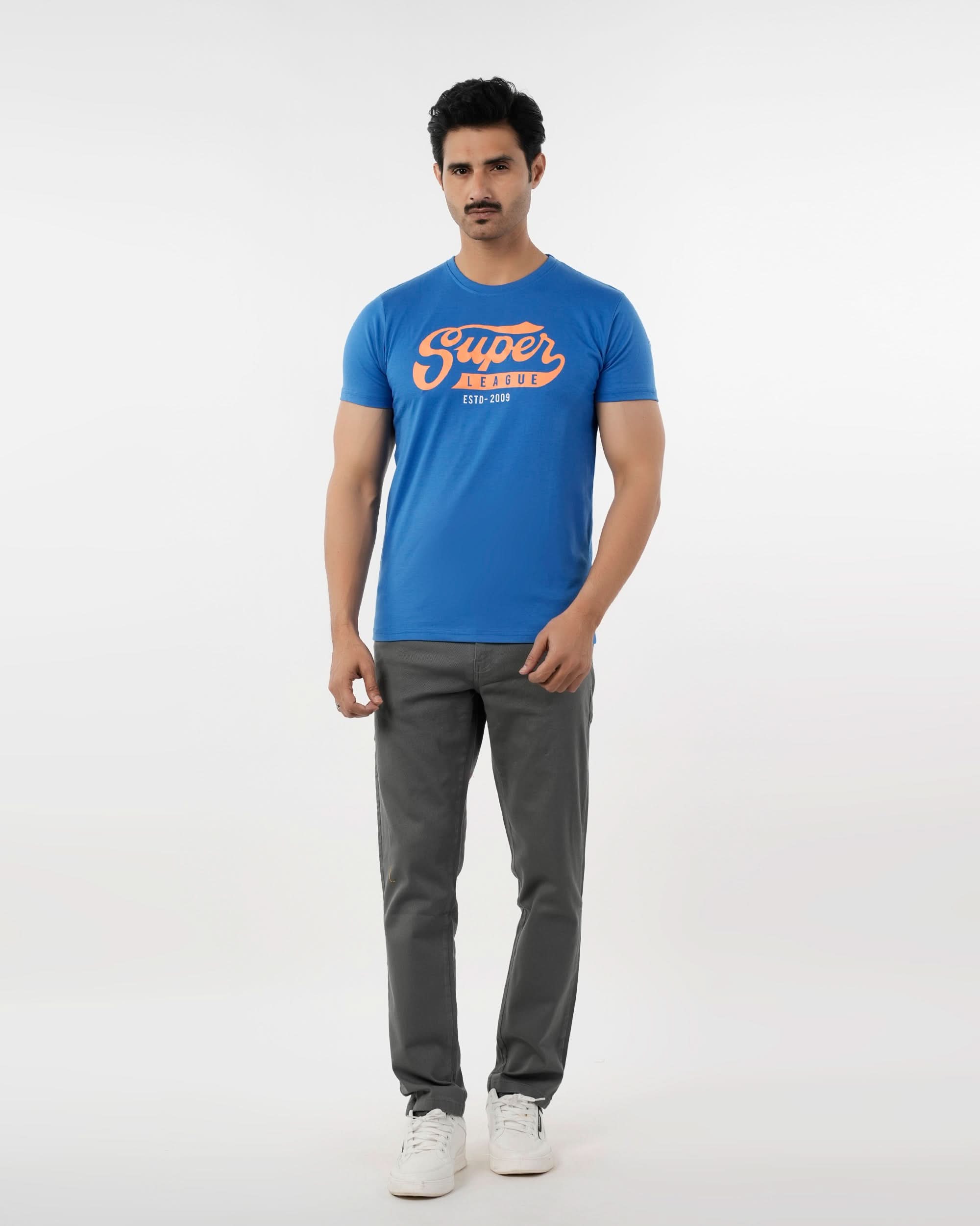 Men's Half Sleeves Round Neck Printed T-Shirt - Blue, Men's T-Shirts & Polos, Chase Value, Chase Value