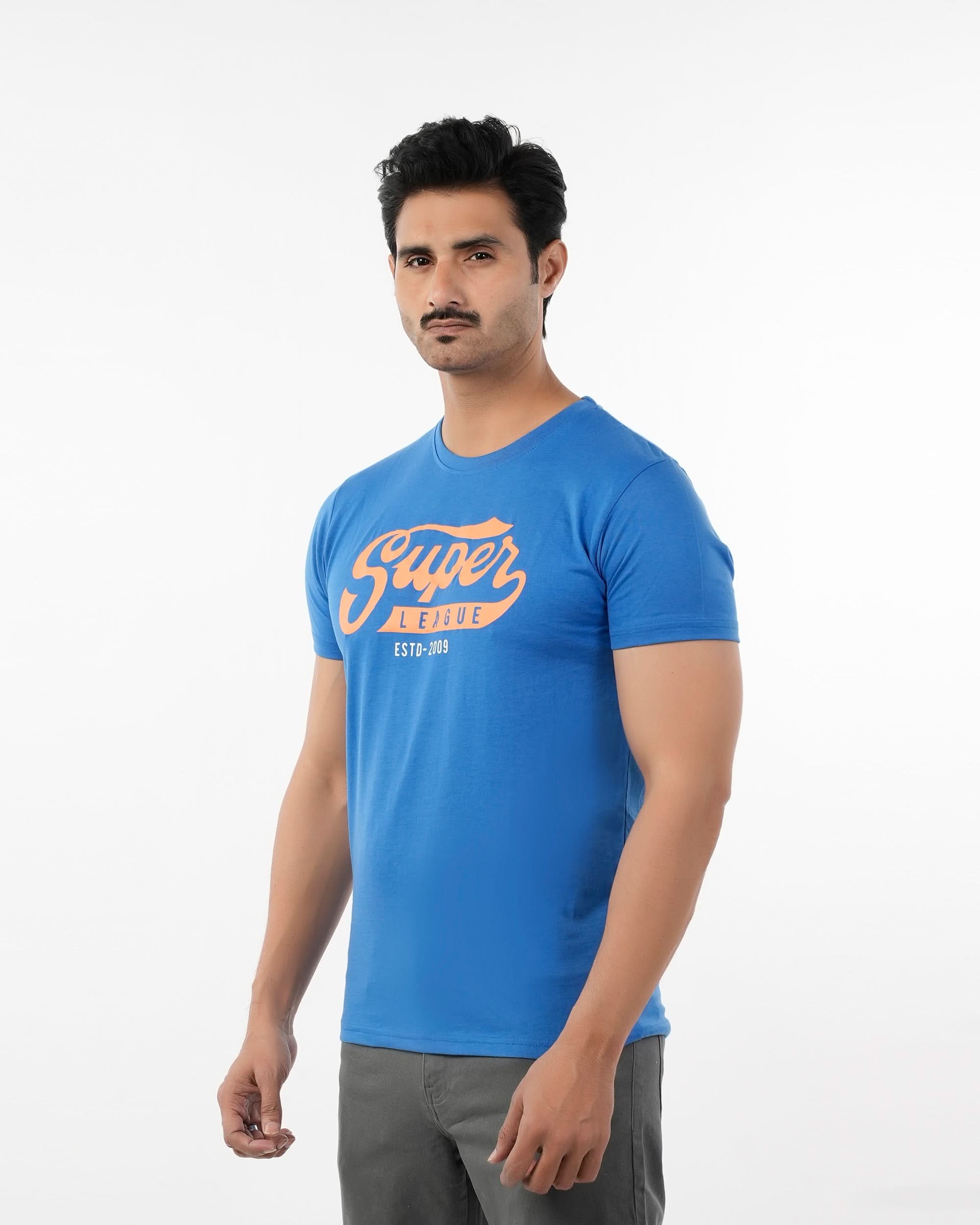 Men's Half Sleeves Round Neck Printed T-Shirt - Blue, Men's T-Shirts & Polos, Chase Value, Chase Value