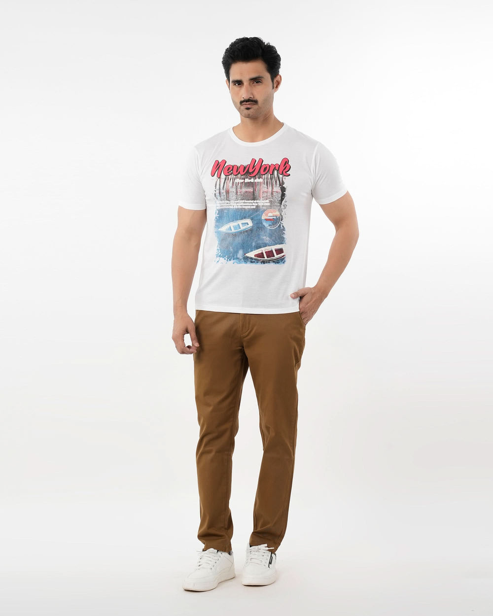 Men's Half Sleeves Round Neck Printed T-Shirt - White, Men's T-Shirts & Polos, Chase Value, Chase Value